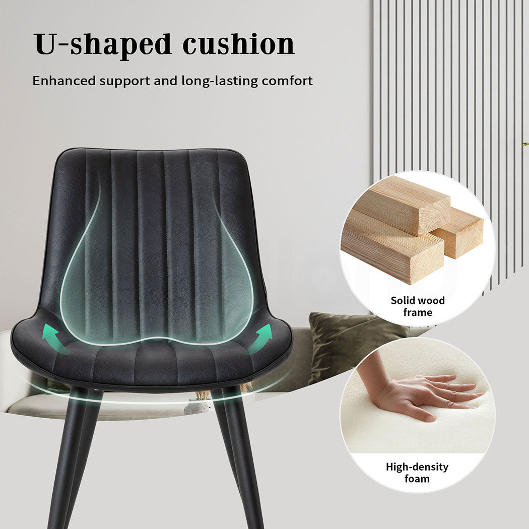 Familand 2x Dining Chairs Faux Leather Upholstered Kitchen Living Room Chair Metal Black