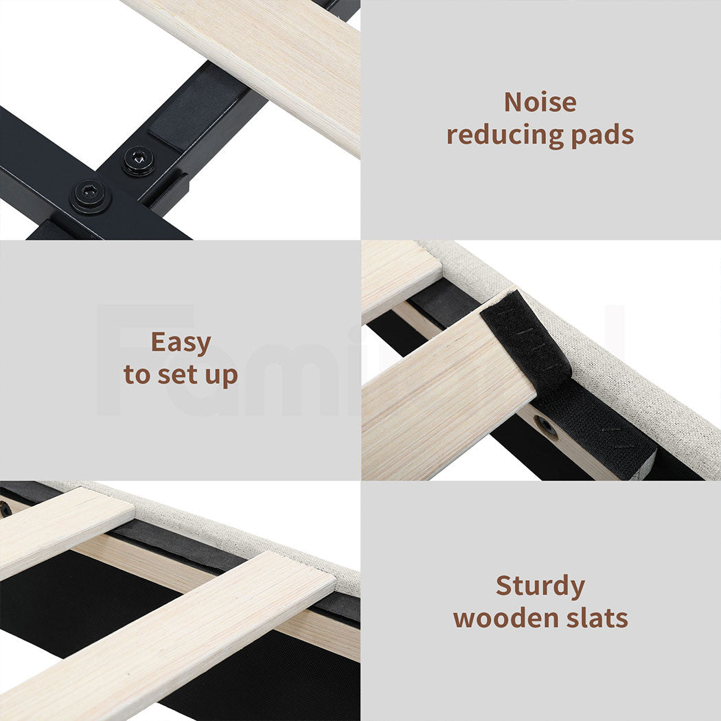 Familand LED Queen Bed Frame Storage Headboard Upholstered Charging Station Cream