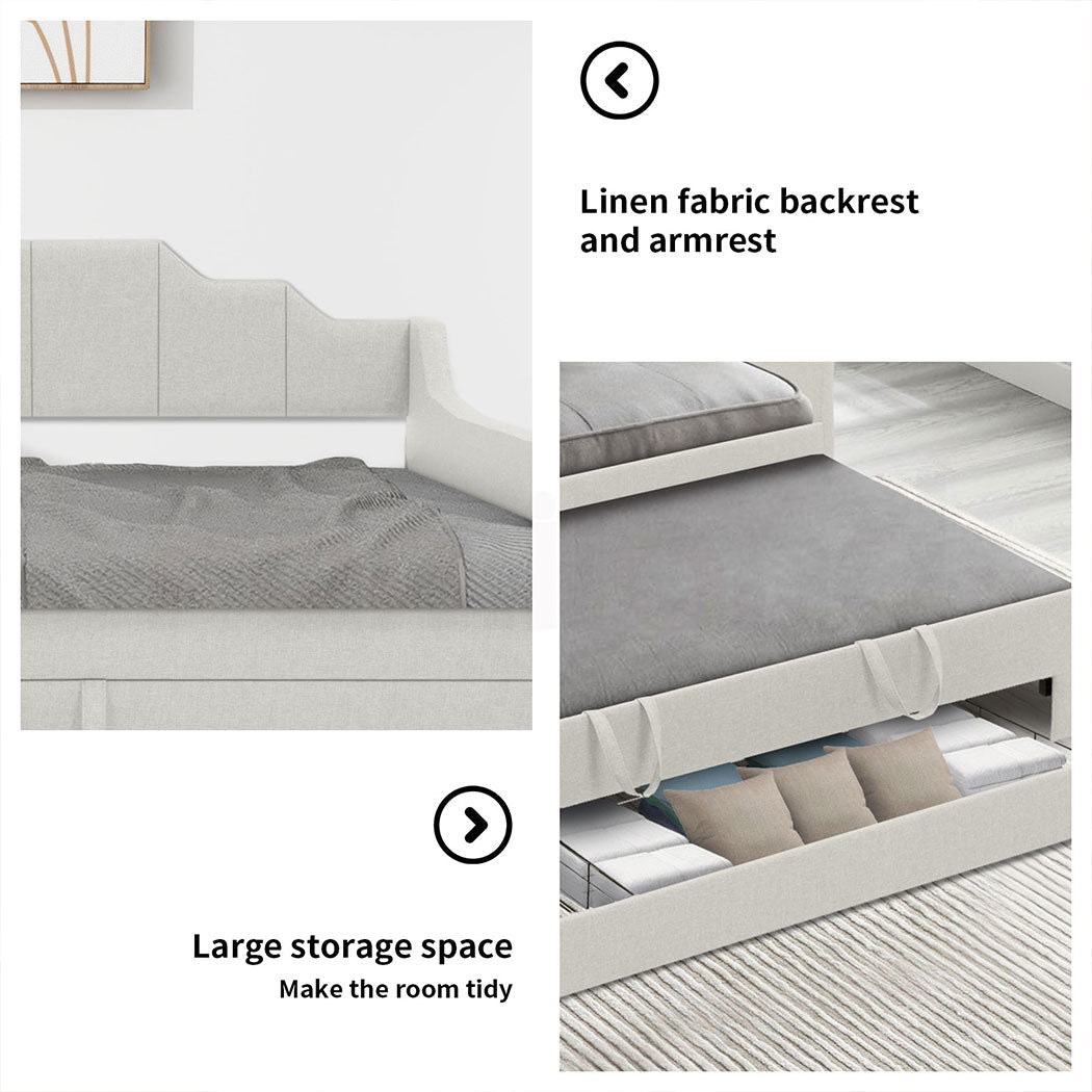 Familand Queen Daybed Trundle Bed Storage Drawer Upholstered Day Bed
