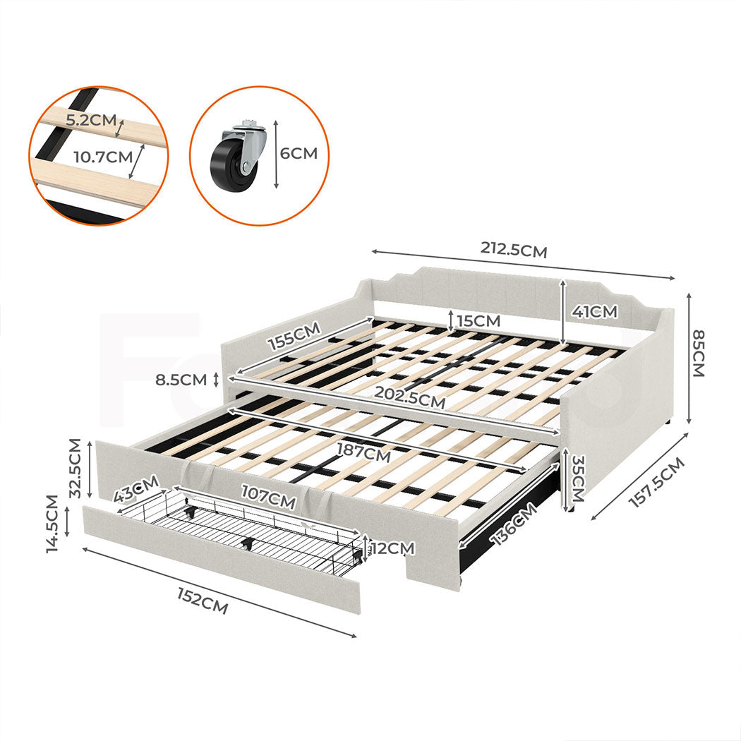 Familand Queen Daybed Trundle Bed Storage Drawer Upholstered Day Bed