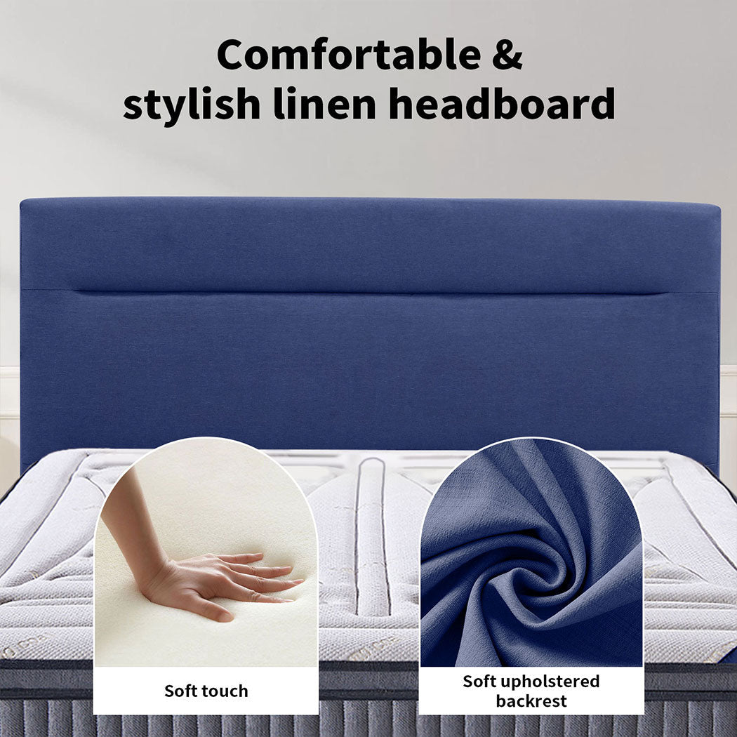 Familand Queen Size Platform Bed Frame Upholstered Headboard in Blue