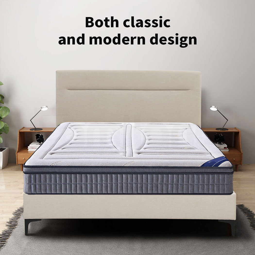 Queen Size Platform Bed Frame Upholstered Headboard in Cream