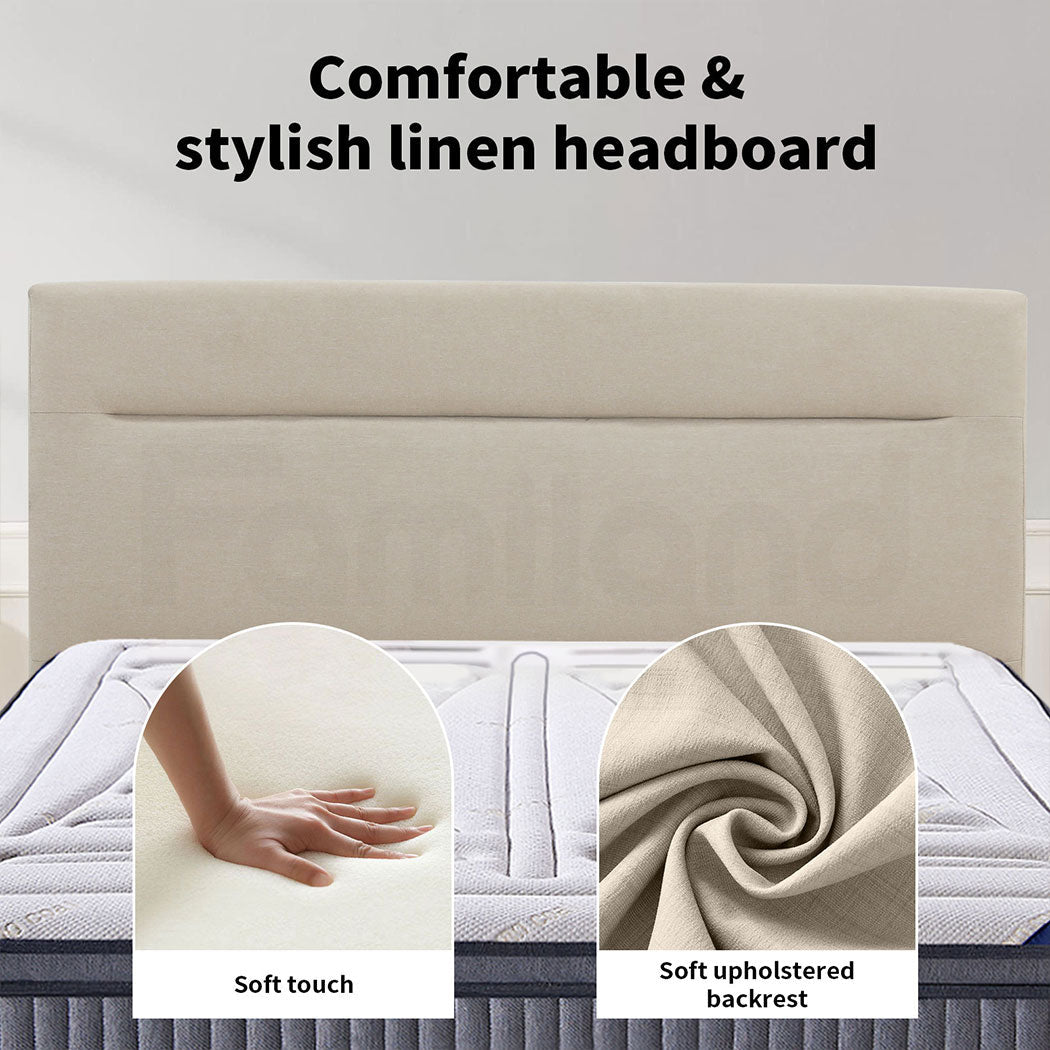 Queen Size Platform Bed Frame Upholstered Headboard in Cream