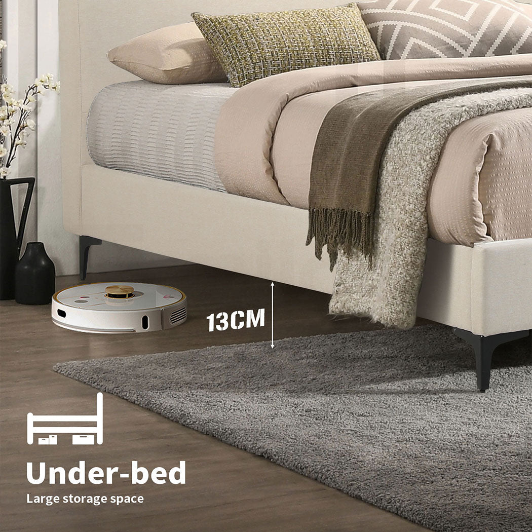 Queen Size Platform Bed Frame Upholstered Headboard in Cream