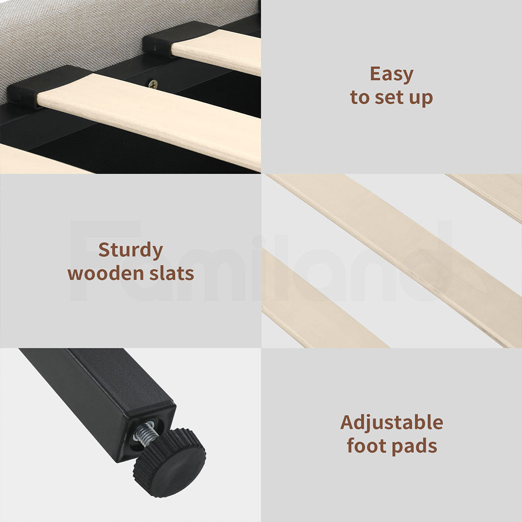 Queen Size Platform Bed Frame Upholstered Headboard in Cream