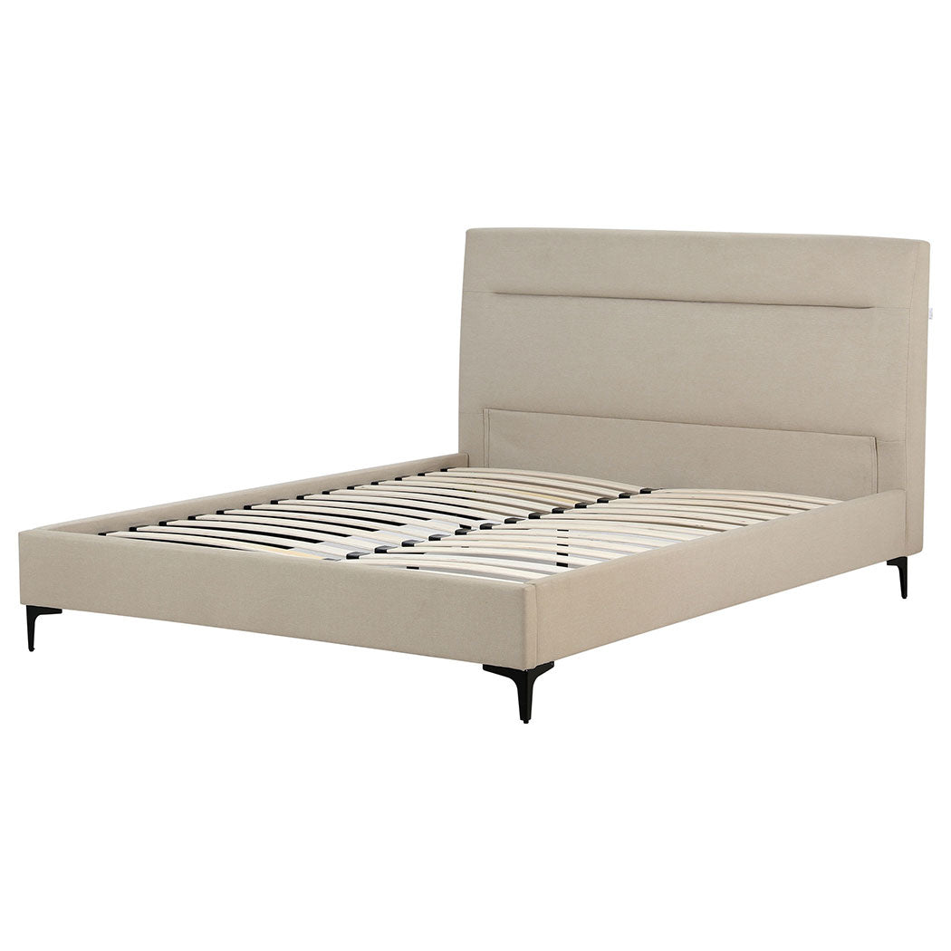 Queen Size Platform Bed Frame Upholstered Headboard in Cream