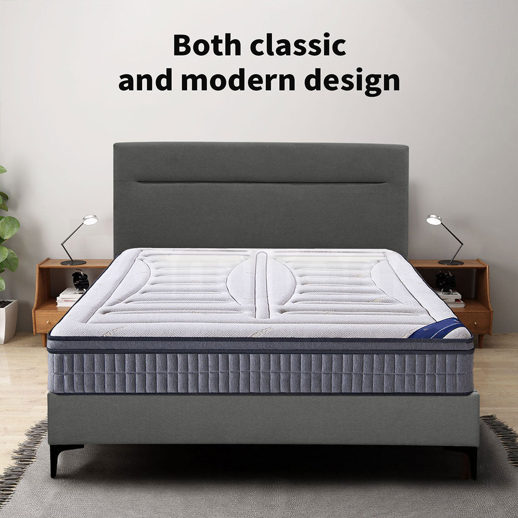 Familand Queen Size Platform Bed Frame Upholstered Headboard in Grey