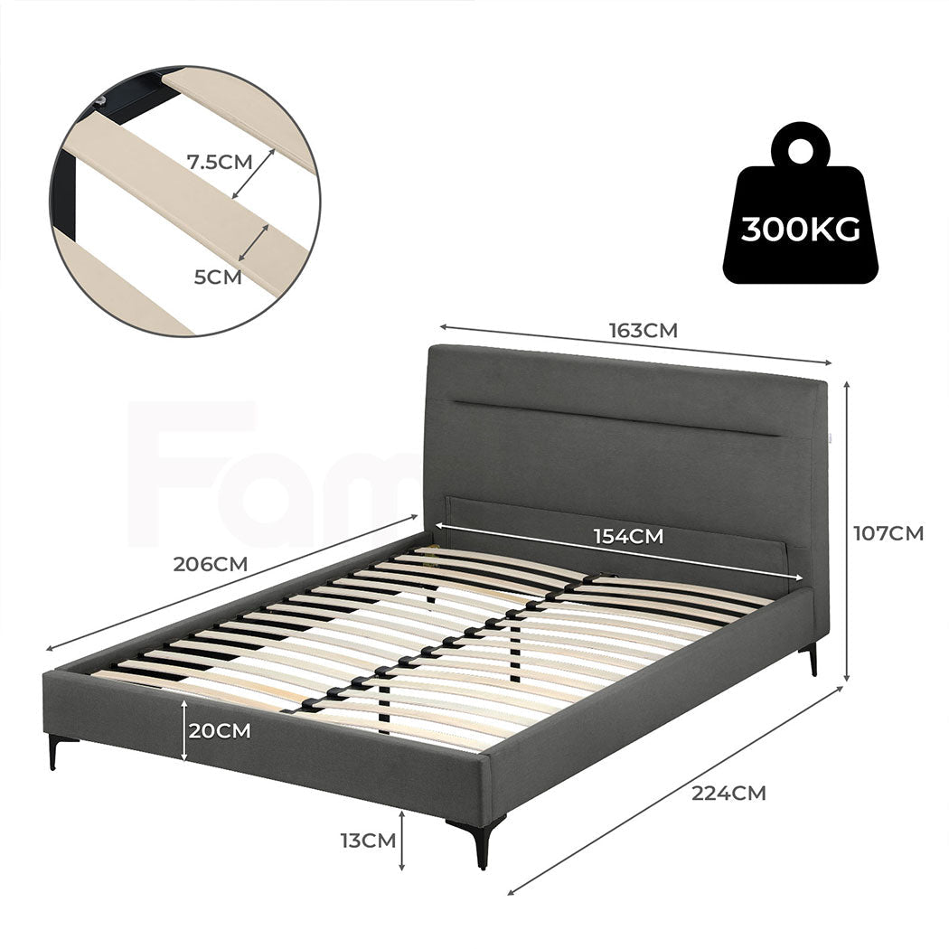 Familand Queen Size Platform Bed Frame Upholstered Headboard in Grey
