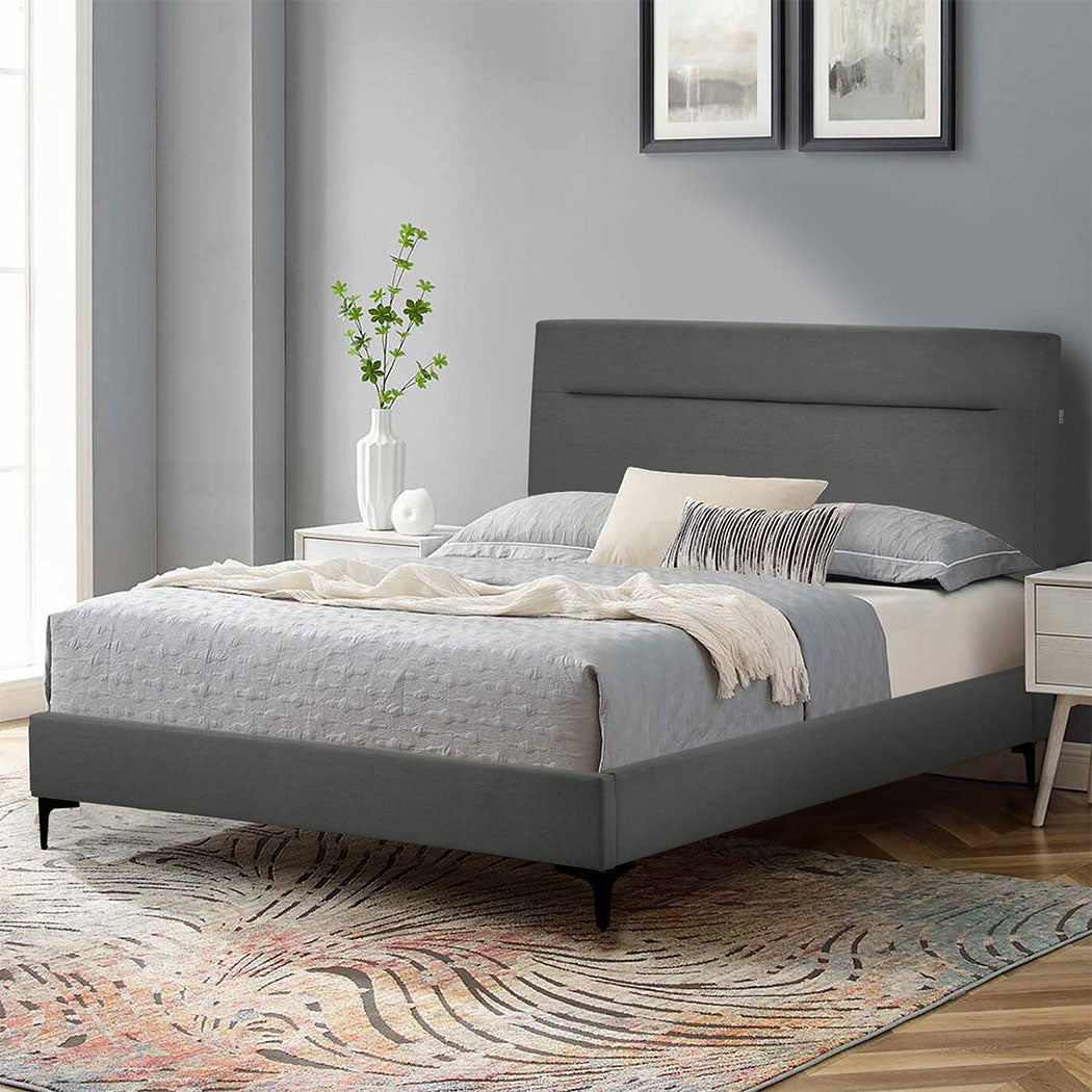 Familand Queen Size Platform Bed Frame Upholstered Headboard in Grey