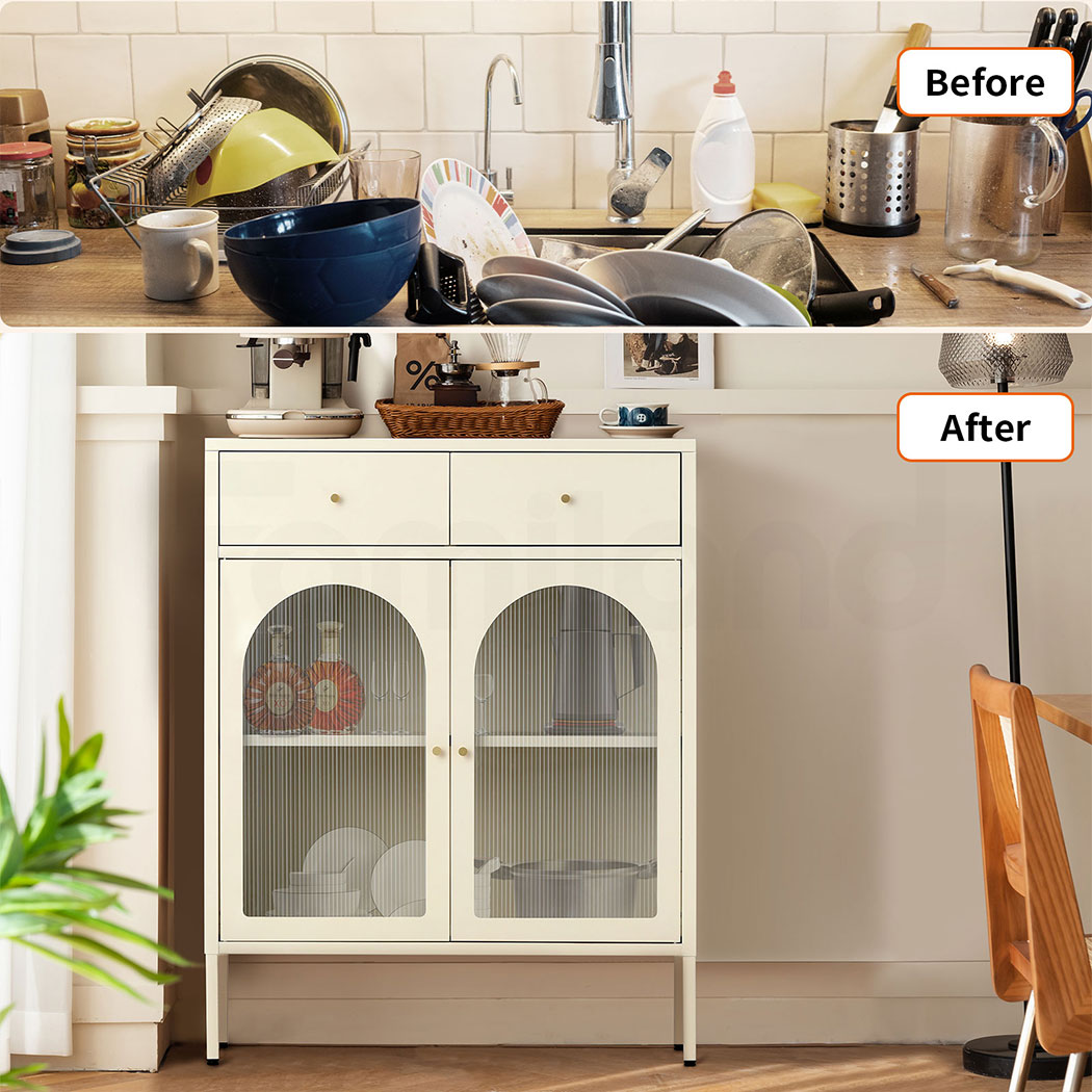 Familand Metal Buffet Sideboard Accent Storage Cabinet with 2x Drawers