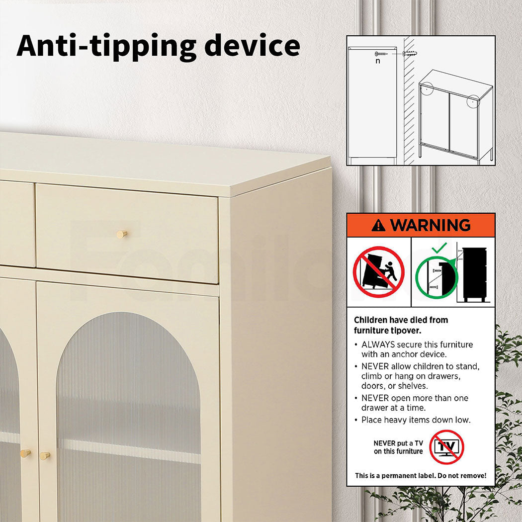 Familand Metal Buffet Sideboard Accent Storage Cabinet with 2x Drawers