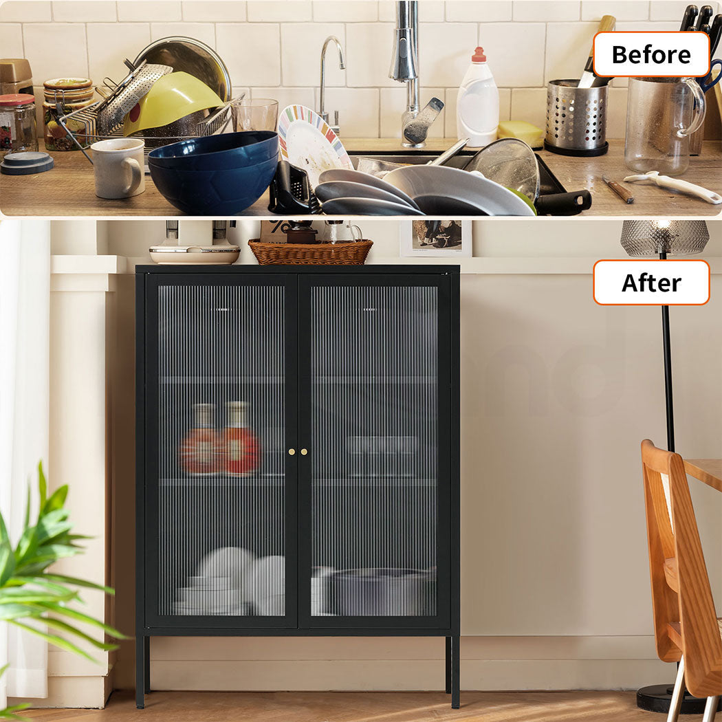 Metal Buffet Sideboard Accent Storage Cabinet in Black