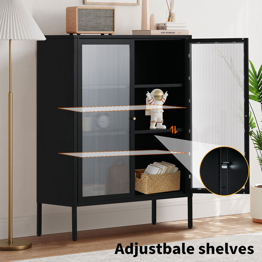 Metal Buffet Sideboard Accent Storage Cabinet in Black