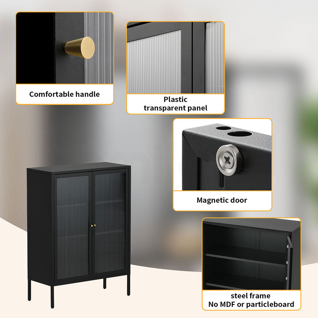 Metal Buffet Sideboard Accent Storage Cabinet in Black