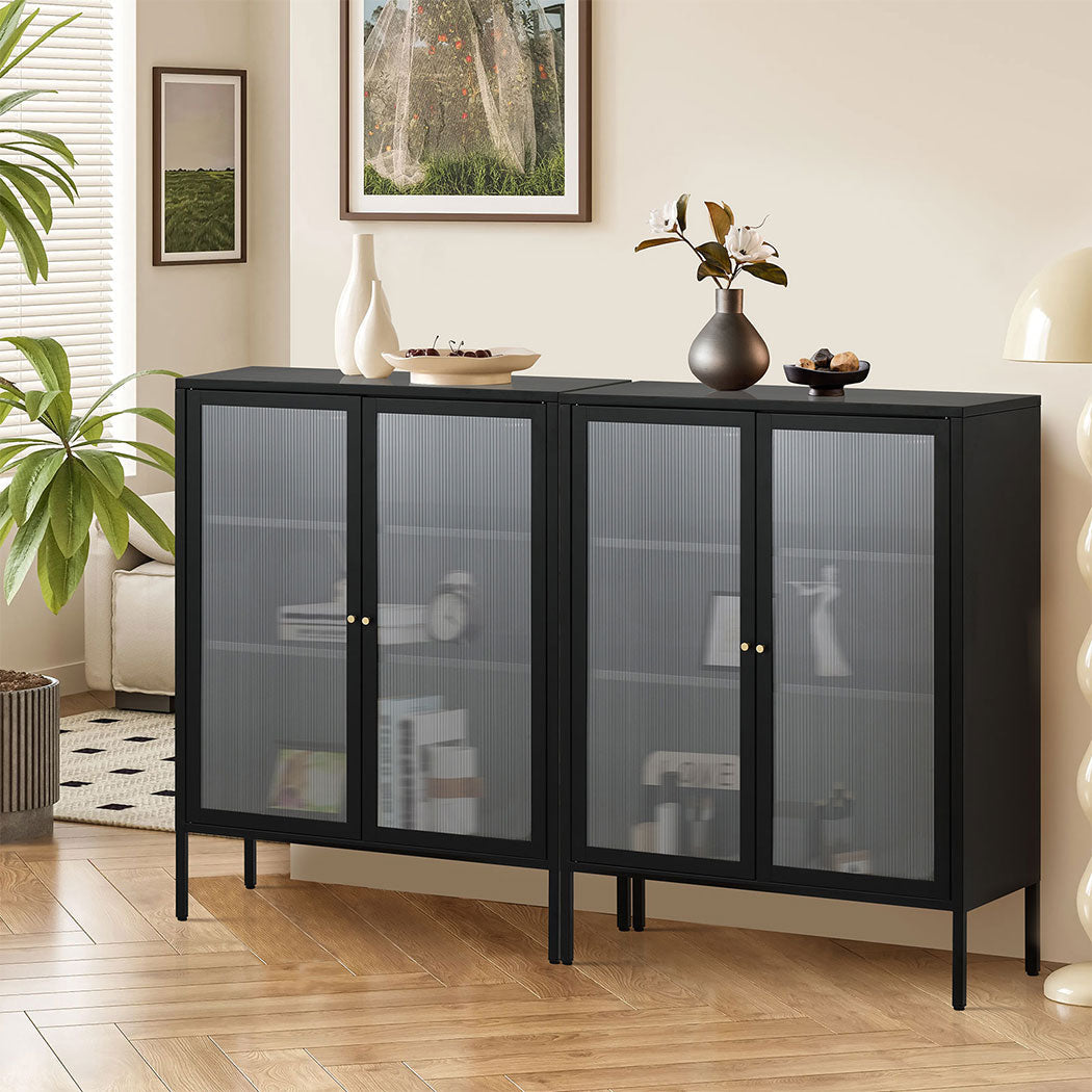 Familand Metal Buffet Sideboard Accent Storage Cabinet in Black