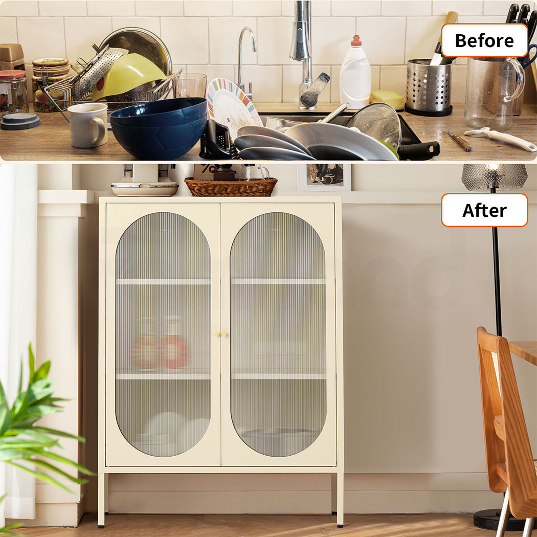 Familand Metal Buffet Sideboard Accent Storage Cabinet in Cream