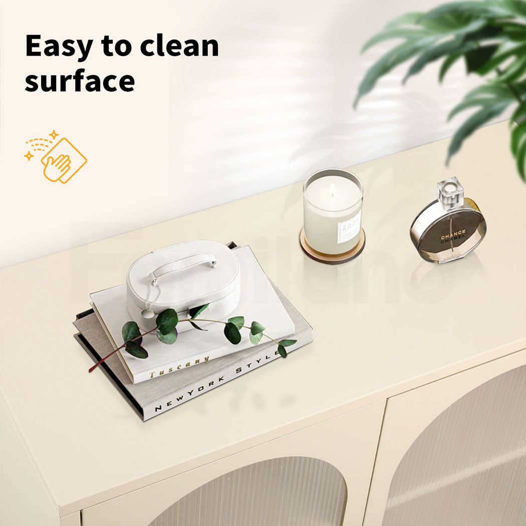 Metal Buffet Sideboard Accent Storage Cabinet in Cream