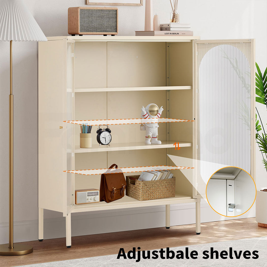 Metal Buffet Sideboard Accent Storage Cabinet in Cream