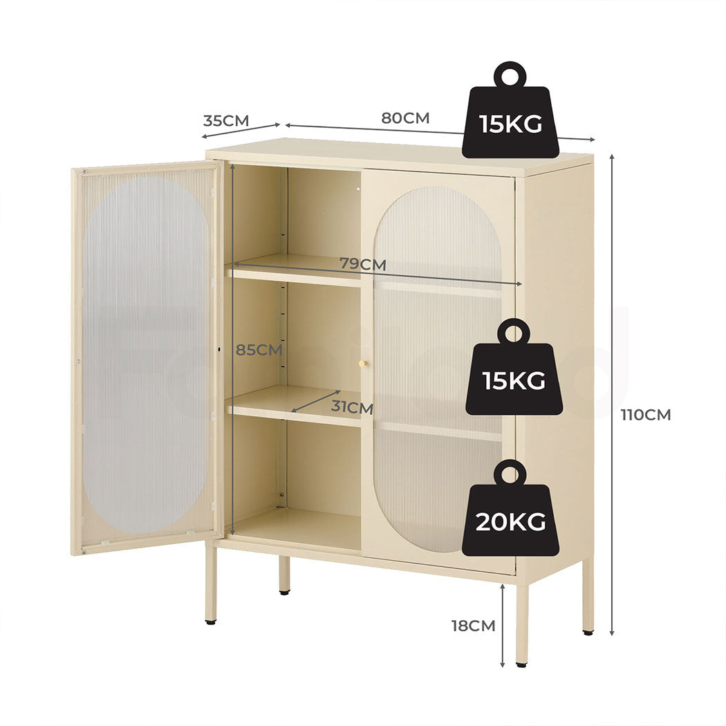 Metal Buffet Sideboard Accent Storage Cabinet in Cream