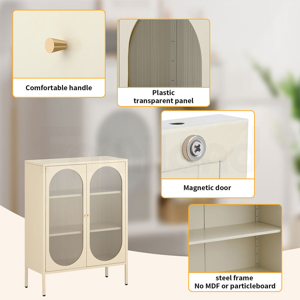 Metal Buffet Sideboard Accent Storage Cabinet in Cream