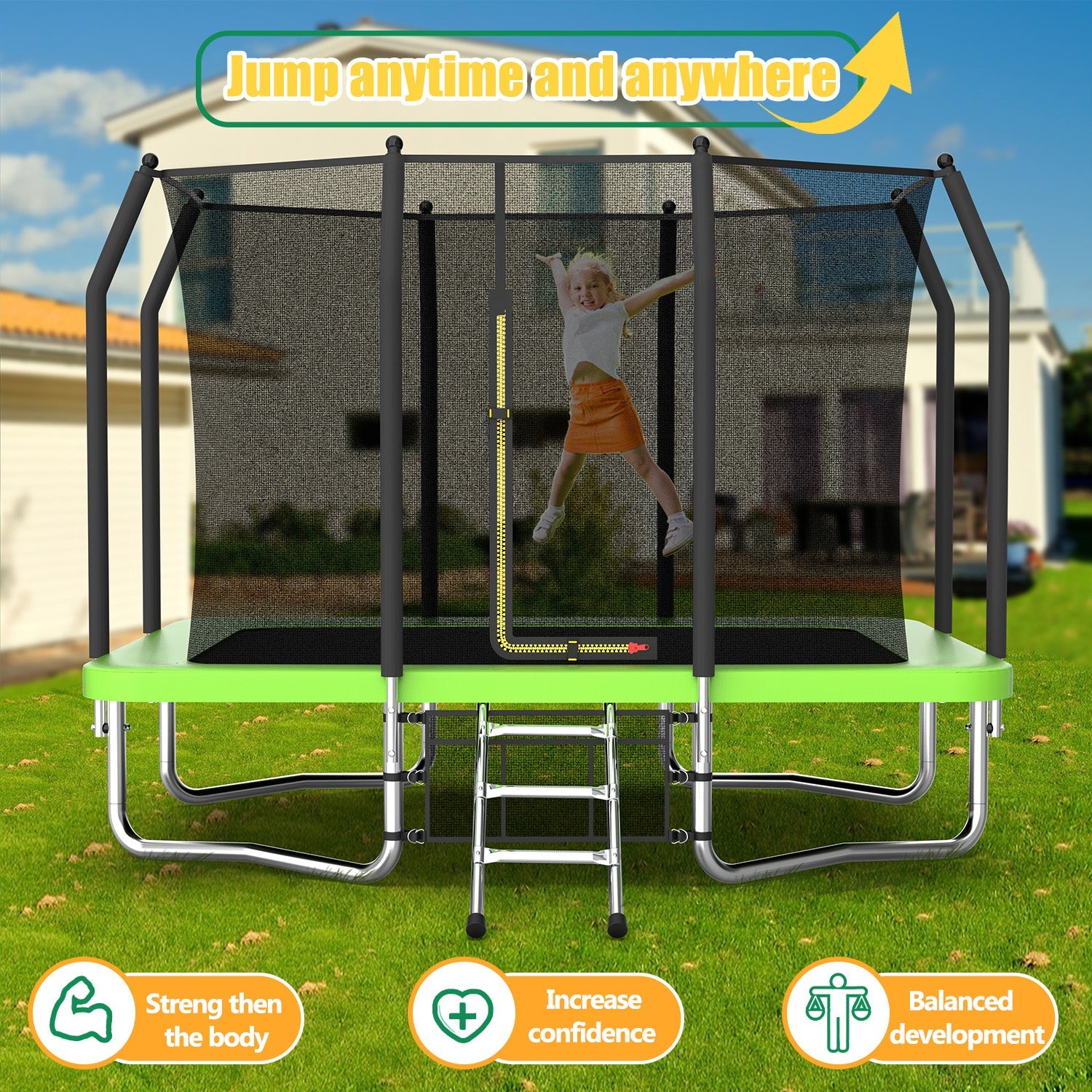 7FT x 10FT Rectangle Outdoor Trampoline, with Safety Enclosure Net
