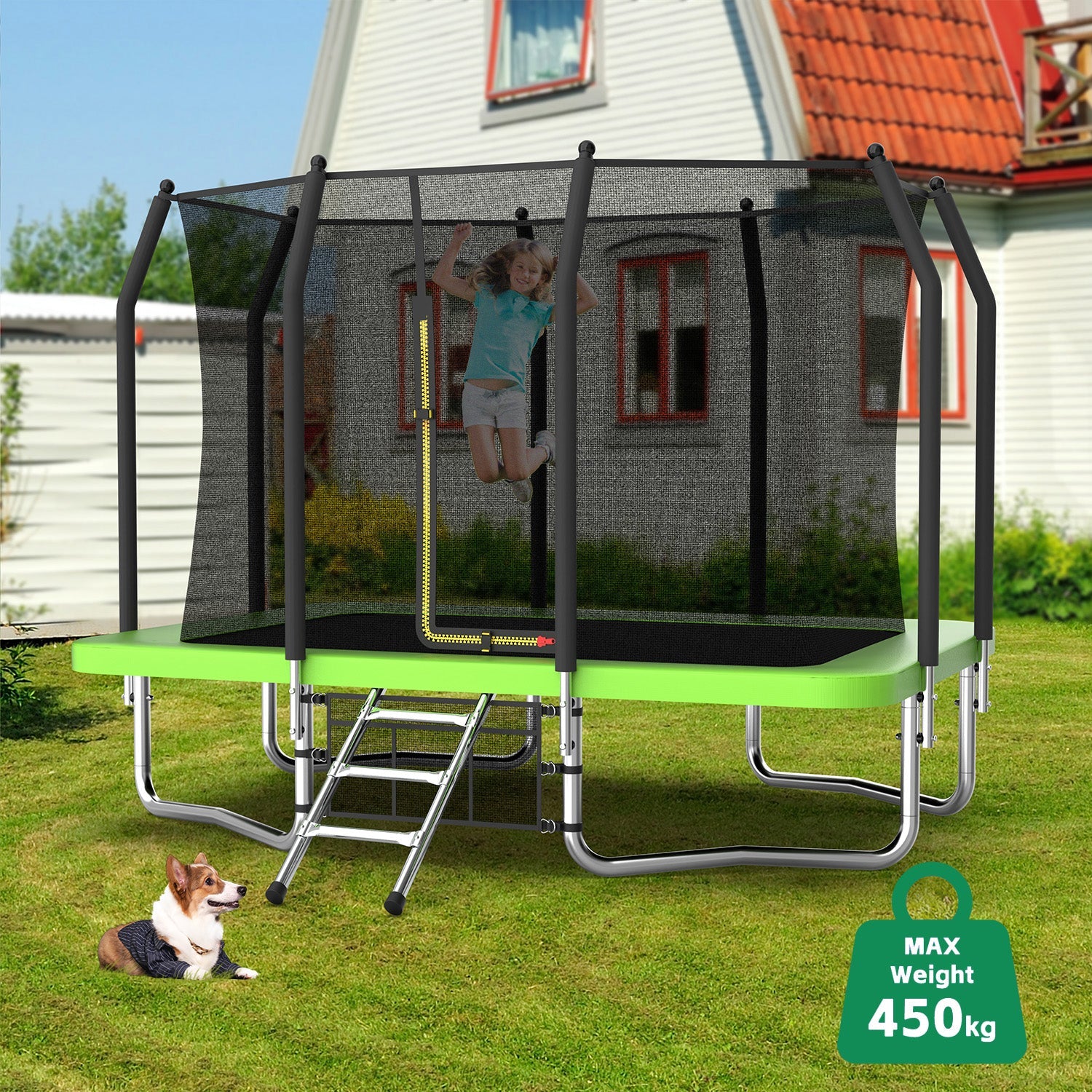 7FT x 10FT Rectangle Outdoor Trampoline, with Safety Enclosure Net