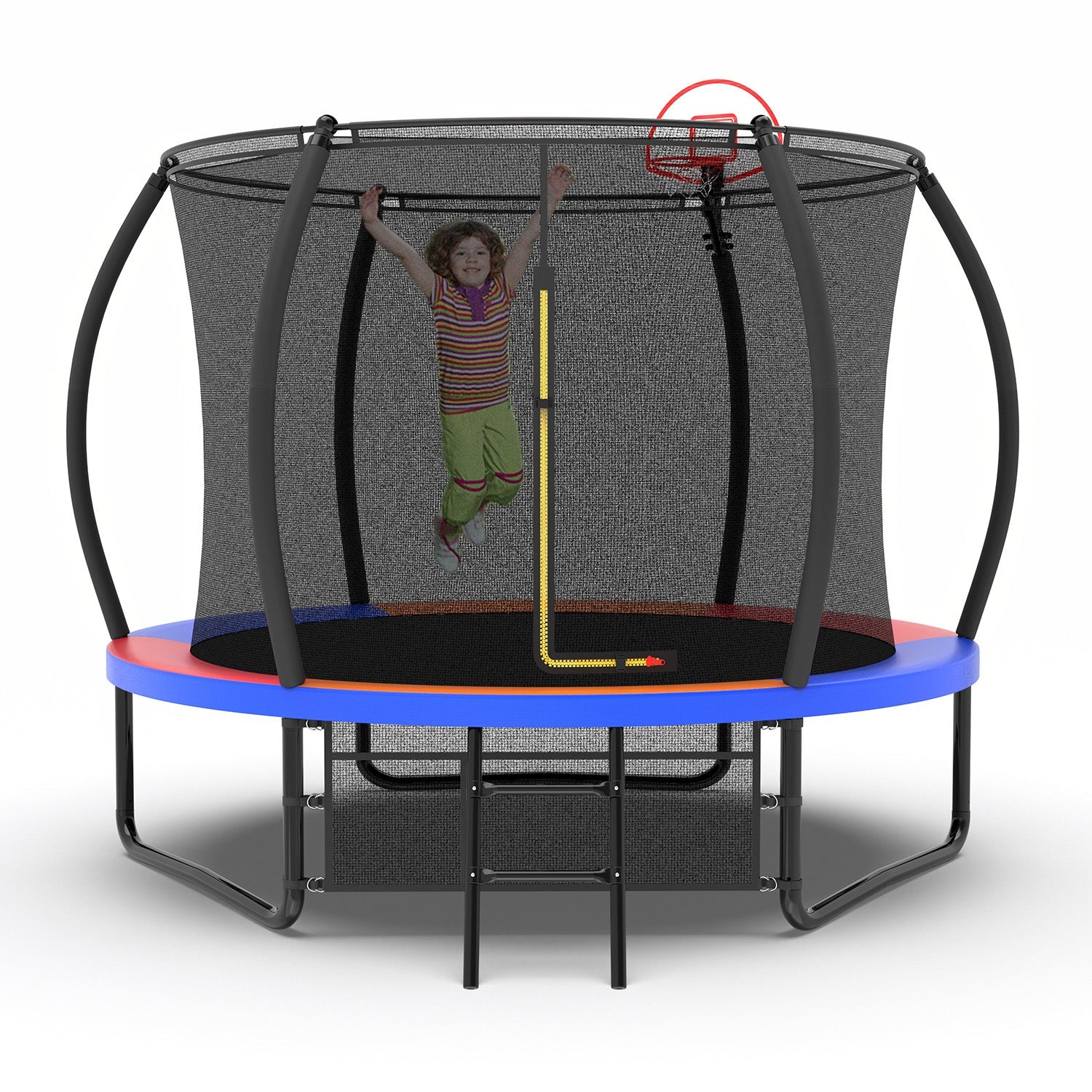 8FT Round Outdoor Trampoline with Net, Basketball Hoop for Trampoline Sunshade Cover