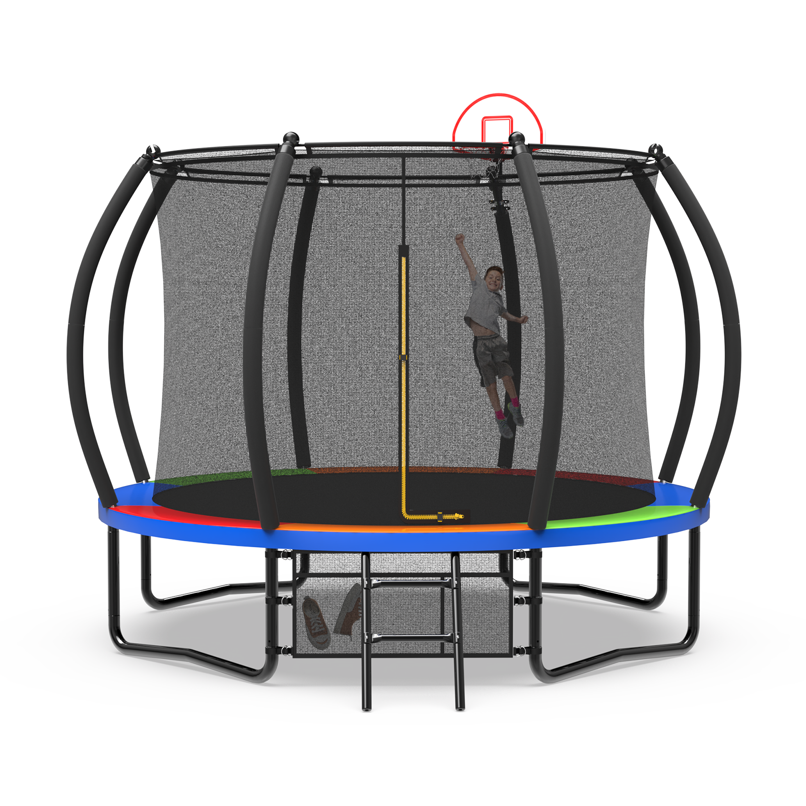 10FT Curved Trampoline For Kids With PE Sunshade Cover and Basketball Hoop