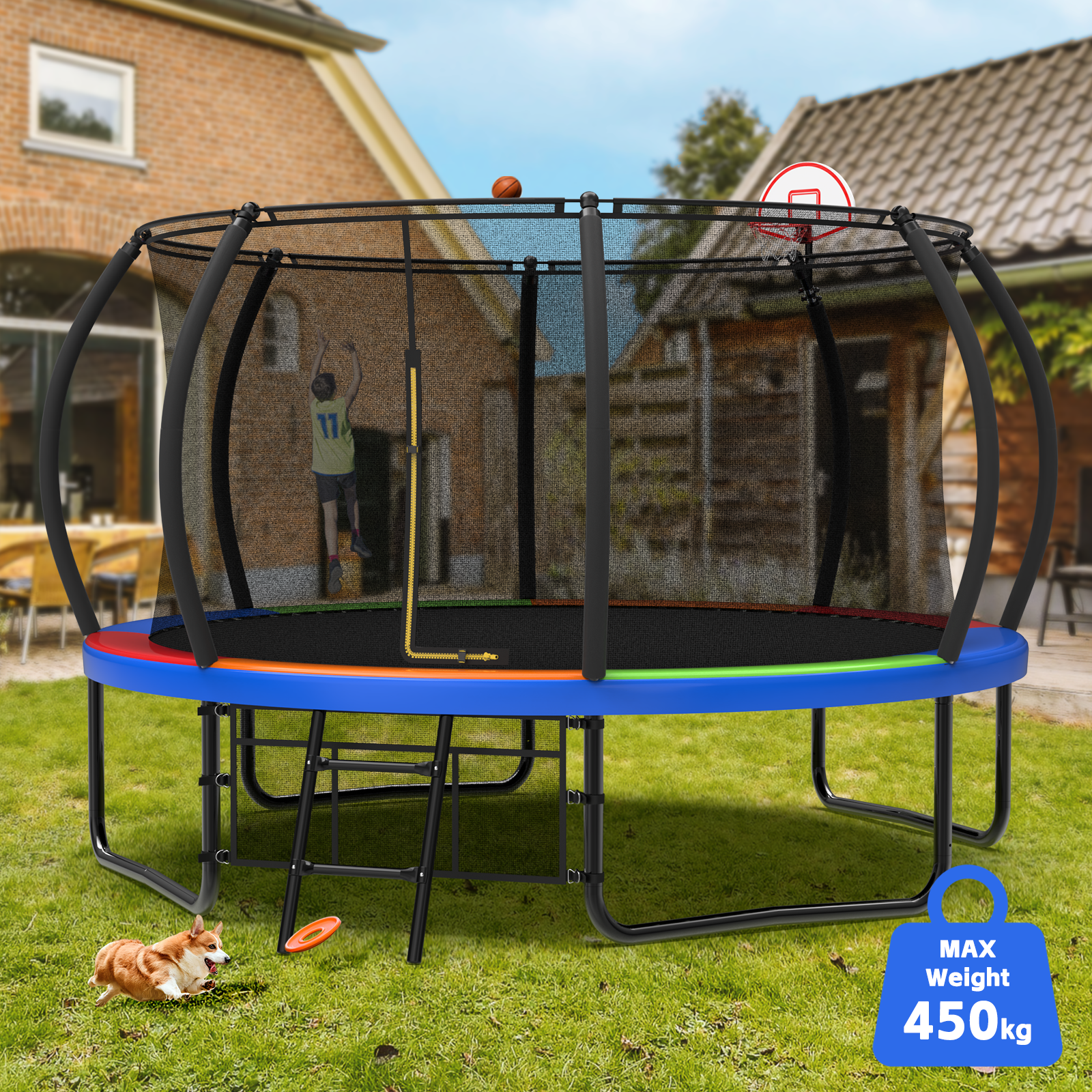 12FT Trampoline Outdoor with Safety Enclosure Net, Recreational Trampoline for Kids and Adults