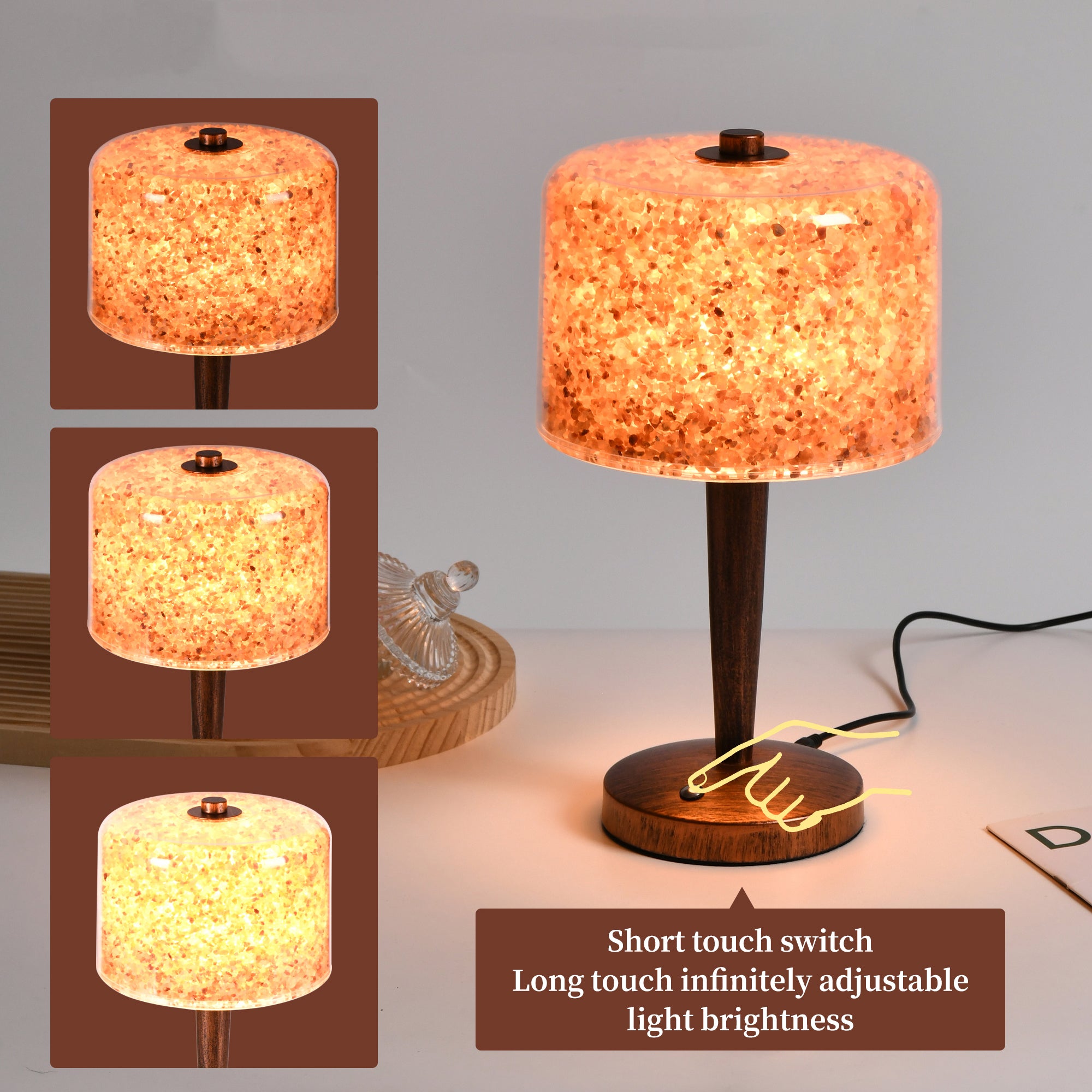 Adjustable brightness Himalayan art table lamp with USB port