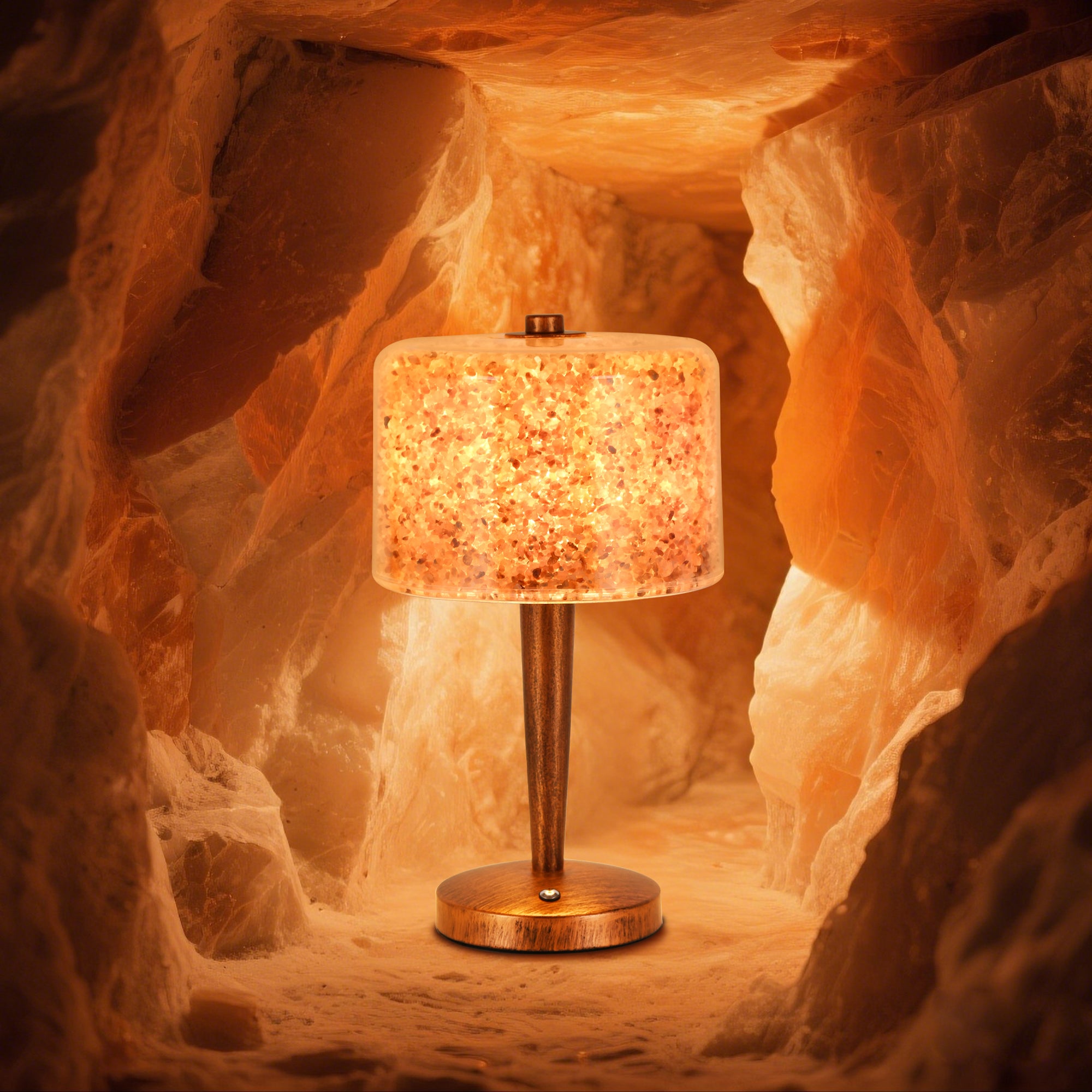 Adjustable brightness Himalayan art table lamp with USB port