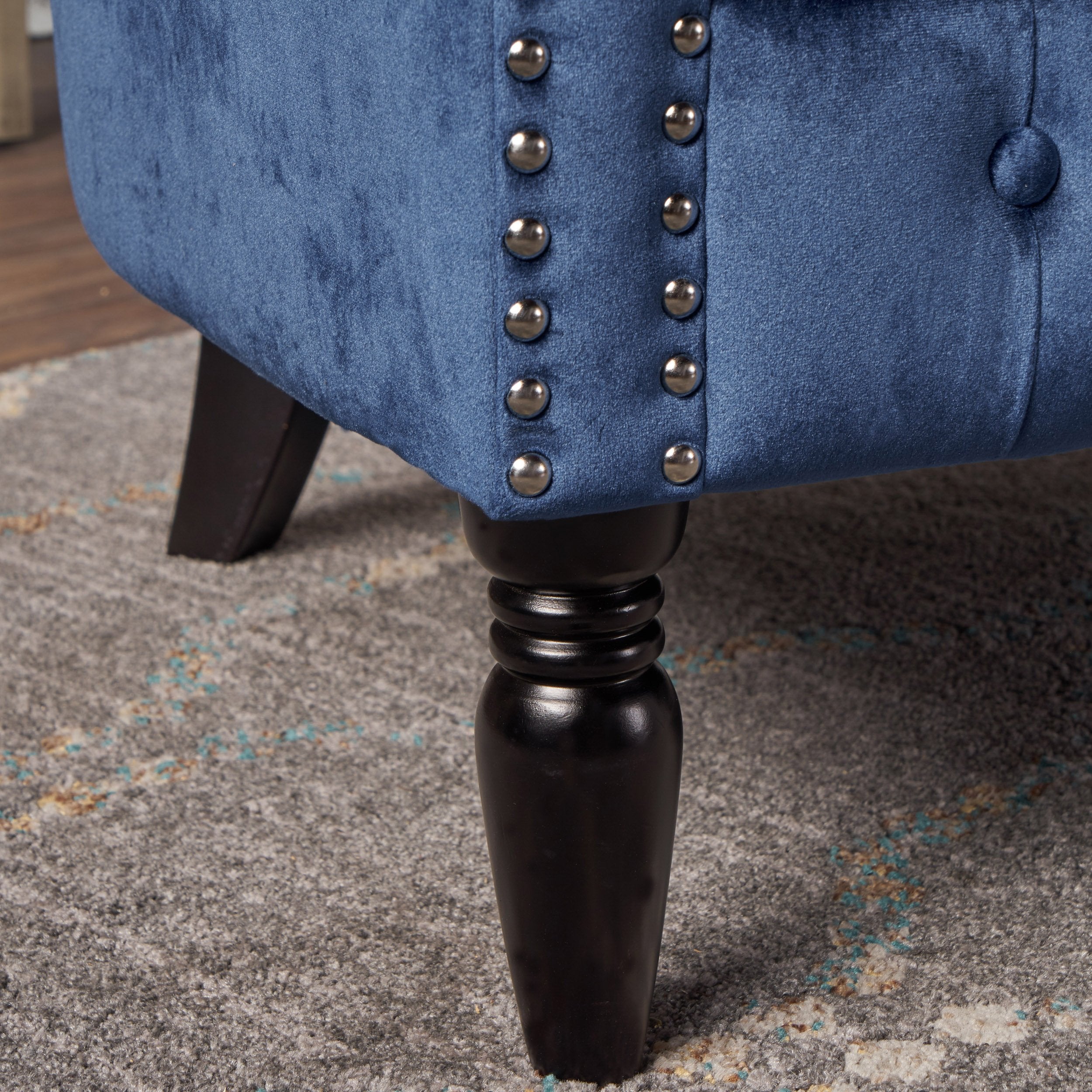 Baroque Style Navy Blue Velvet Loveseat Sofa