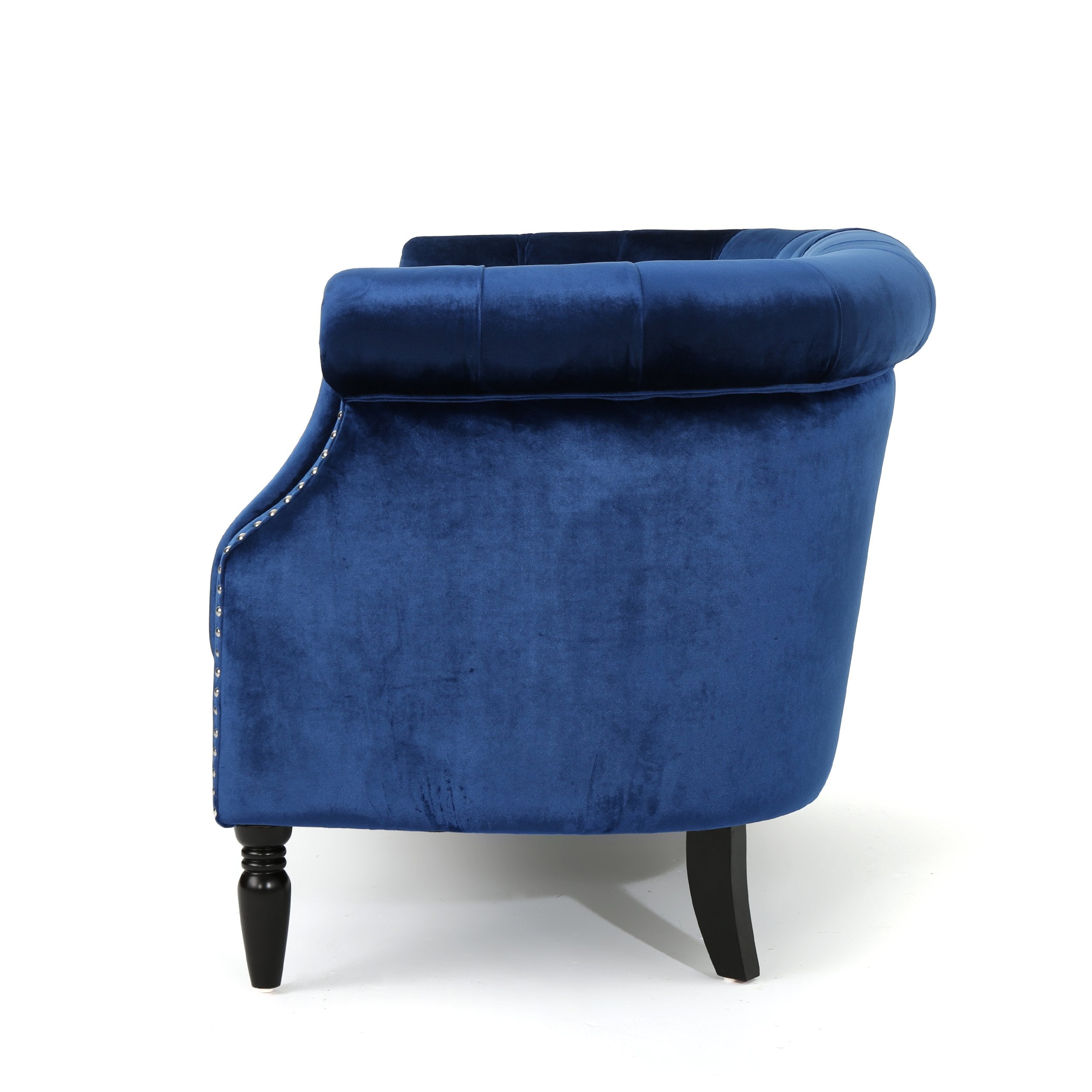 Baroque Style Navy Blue Velvet Loveseat Sofa
