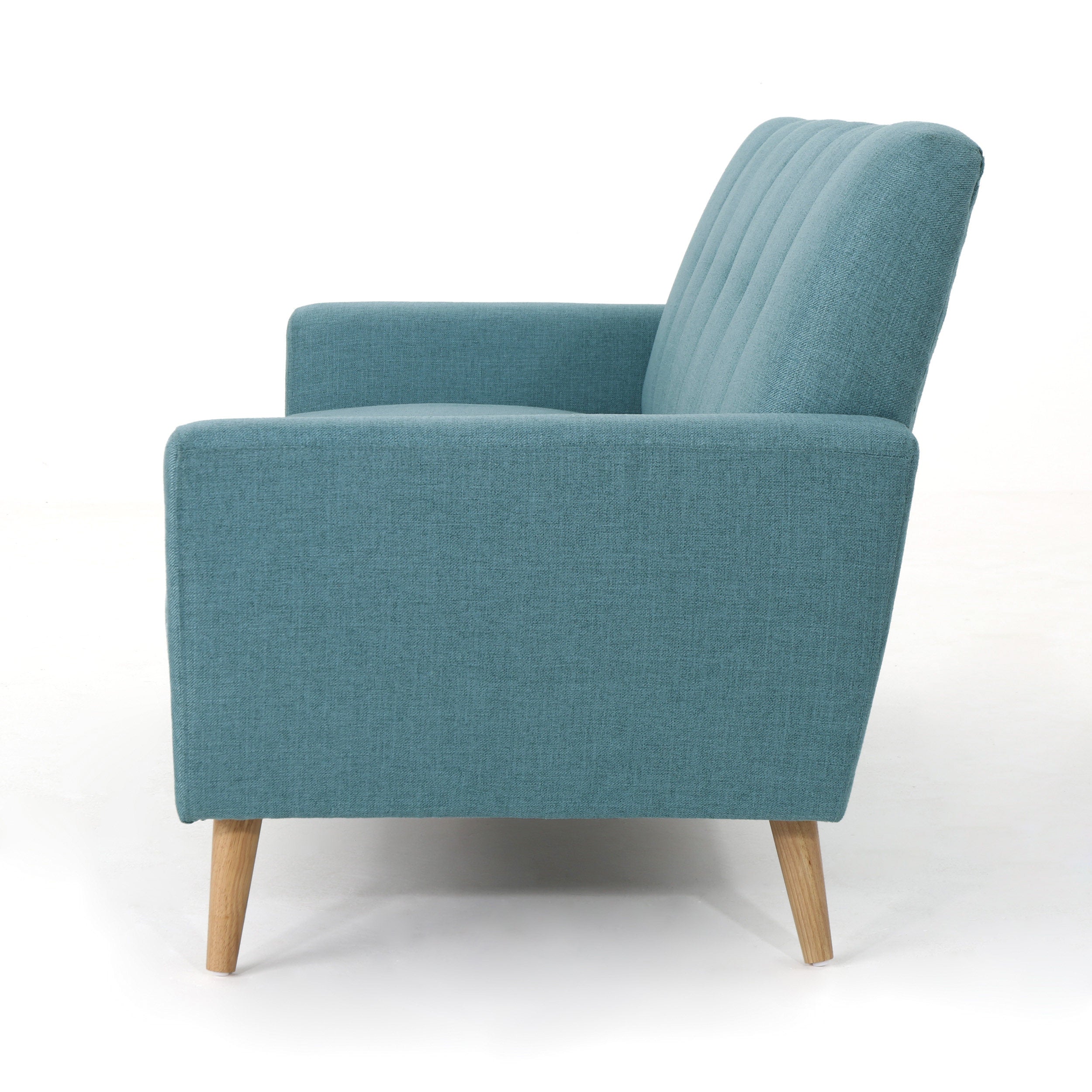 Mid-Century Modern Soft Blue-Green Fabric Loveseat Sofa