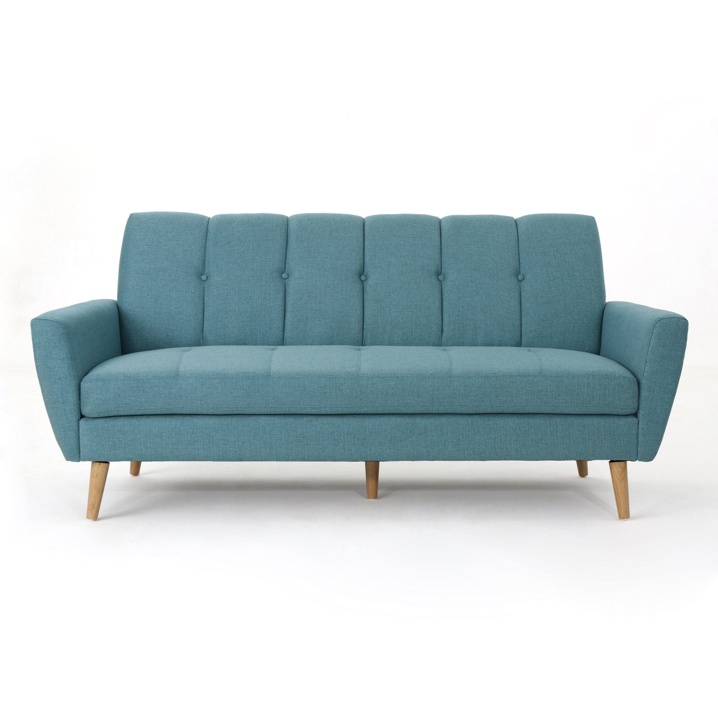 Mid-Century Modern Soft Blue-Green Fabric Loveseat Sofa