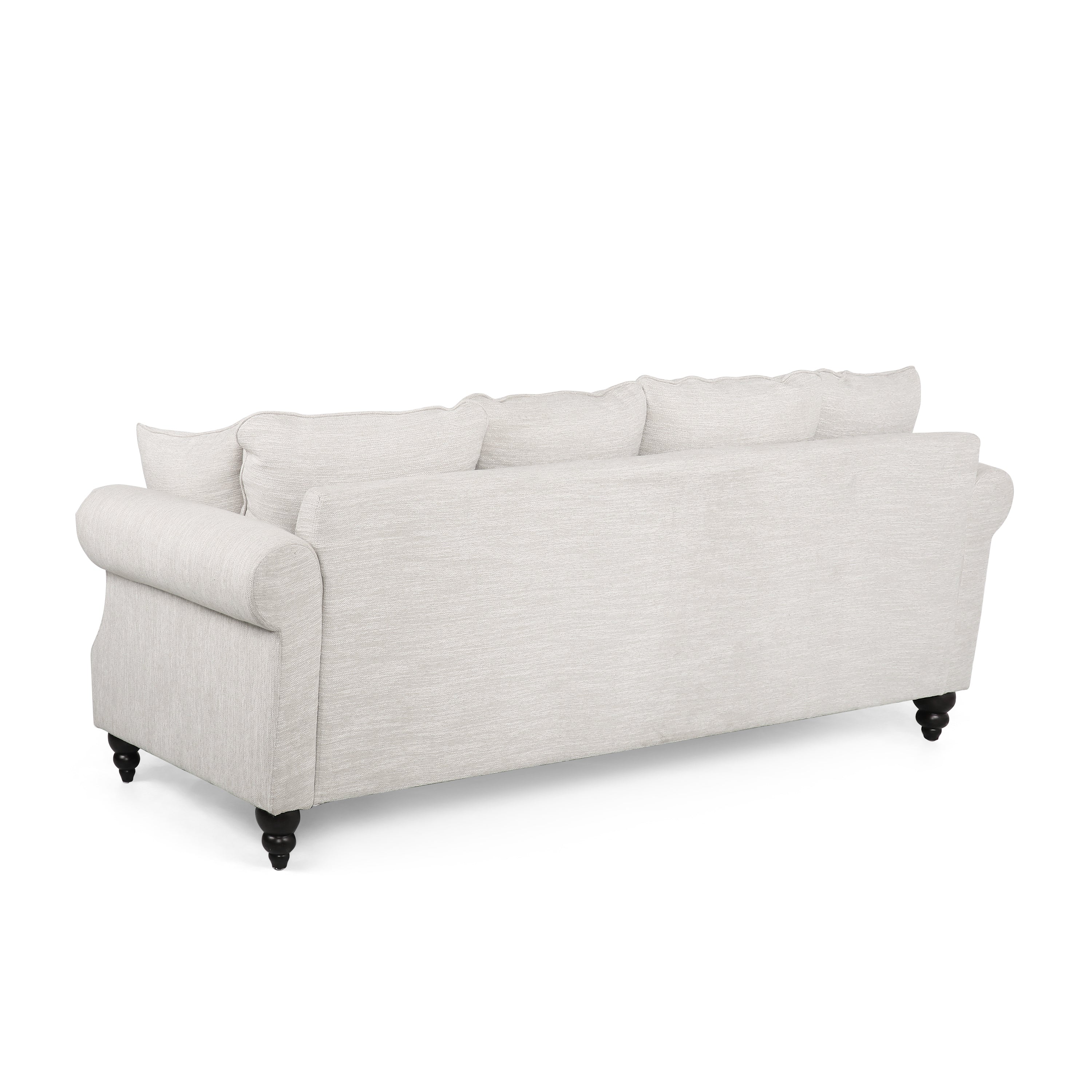 Contemporary Beige Upholstered Fabric 3-Seater Sofa with hug pillows