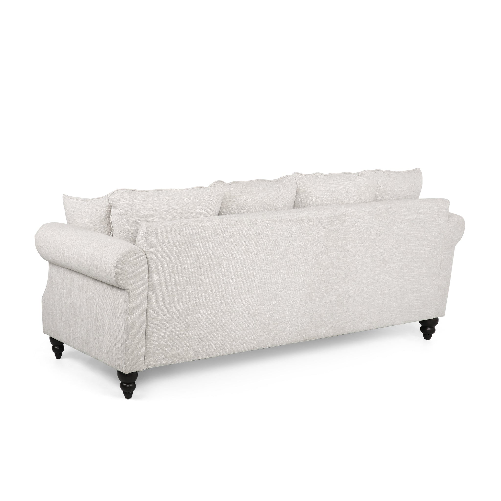 Contemporary Beige Upholstered Fabric 3-Seater Sofa with hug pillows