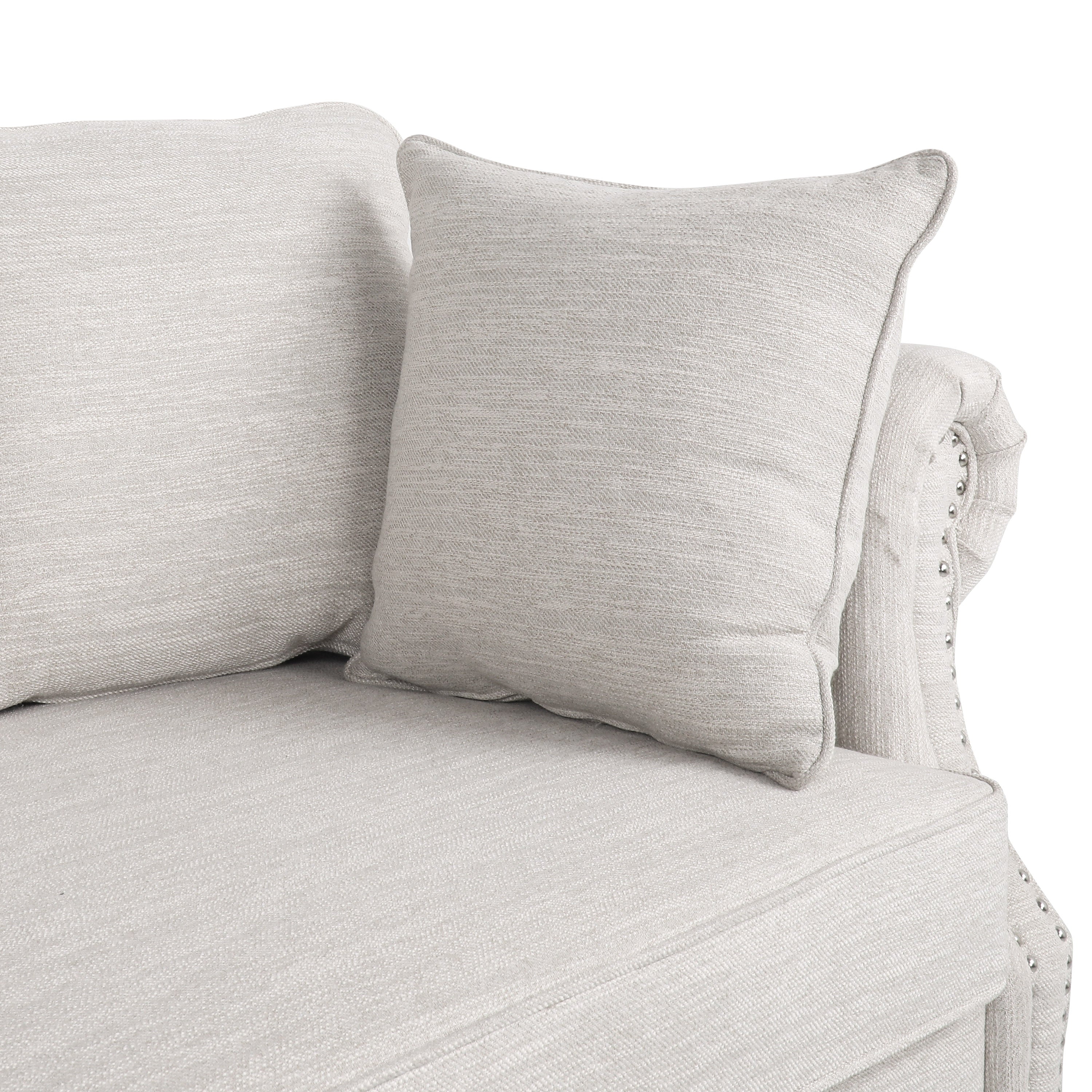 Contemporary Beige Upholstered Fabric 3-Seater Sofa with hug pillows