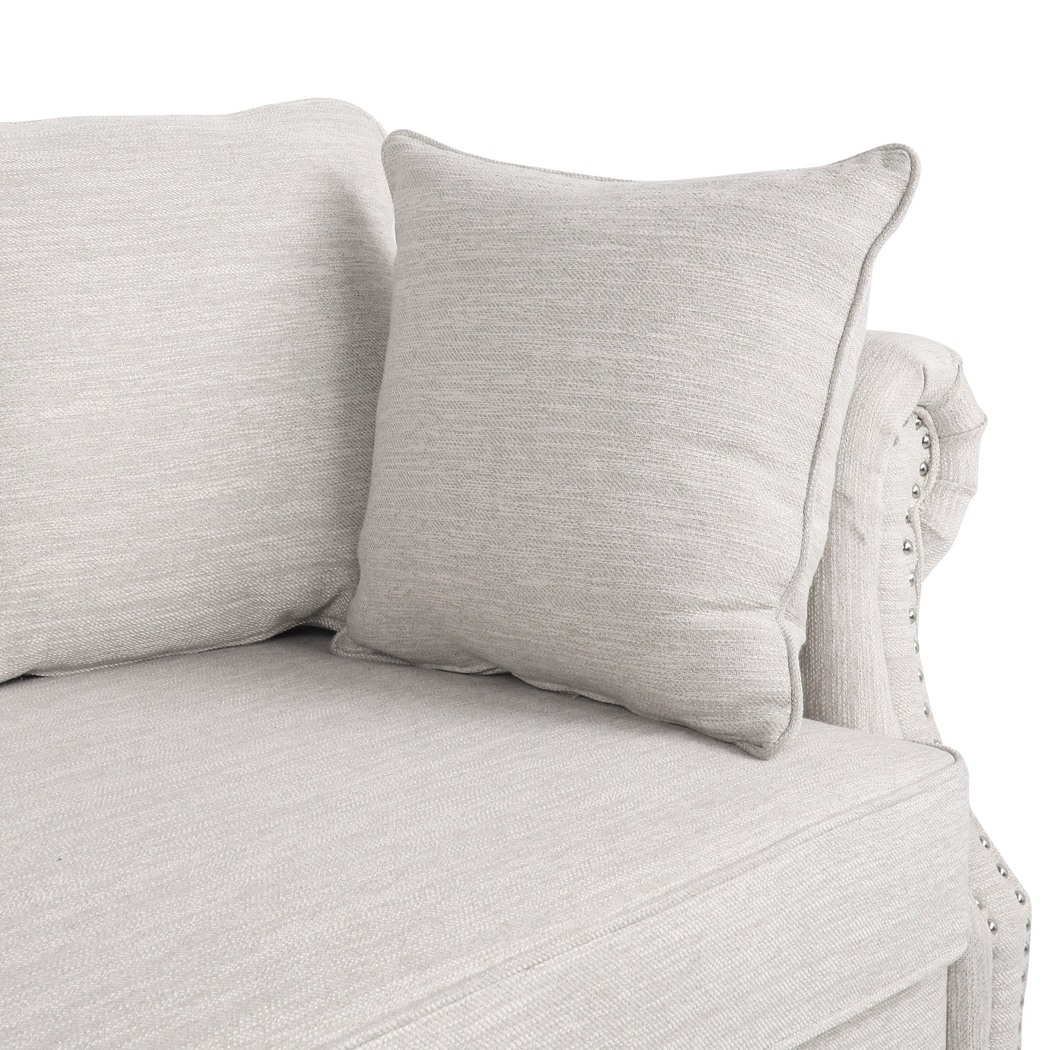 Contemporary Beige Upholstered Fabric 3-Seater Sofa with hug pillows