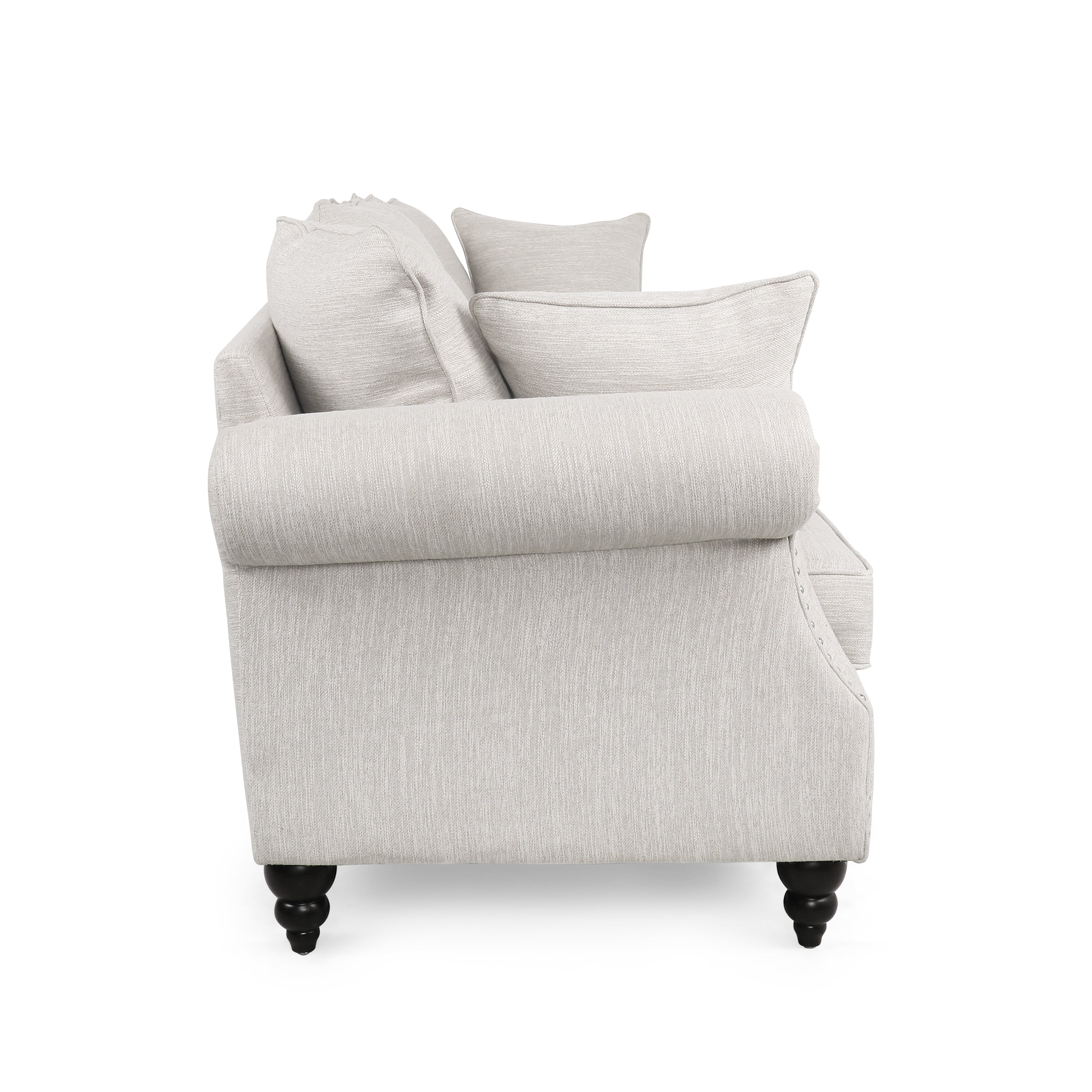 Contemporary Beige Upholstered Fabric 3-Seater Sofa with hug pillows