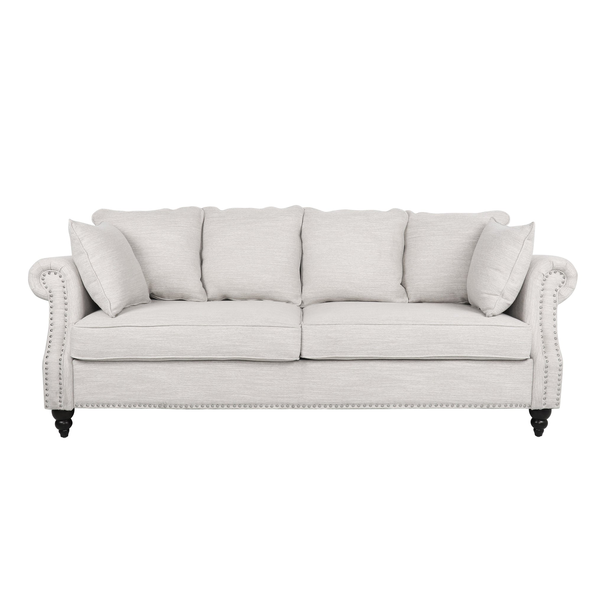 Contemporary Beige Upholstered Fabric 3-Seater Sofa with hug pillows