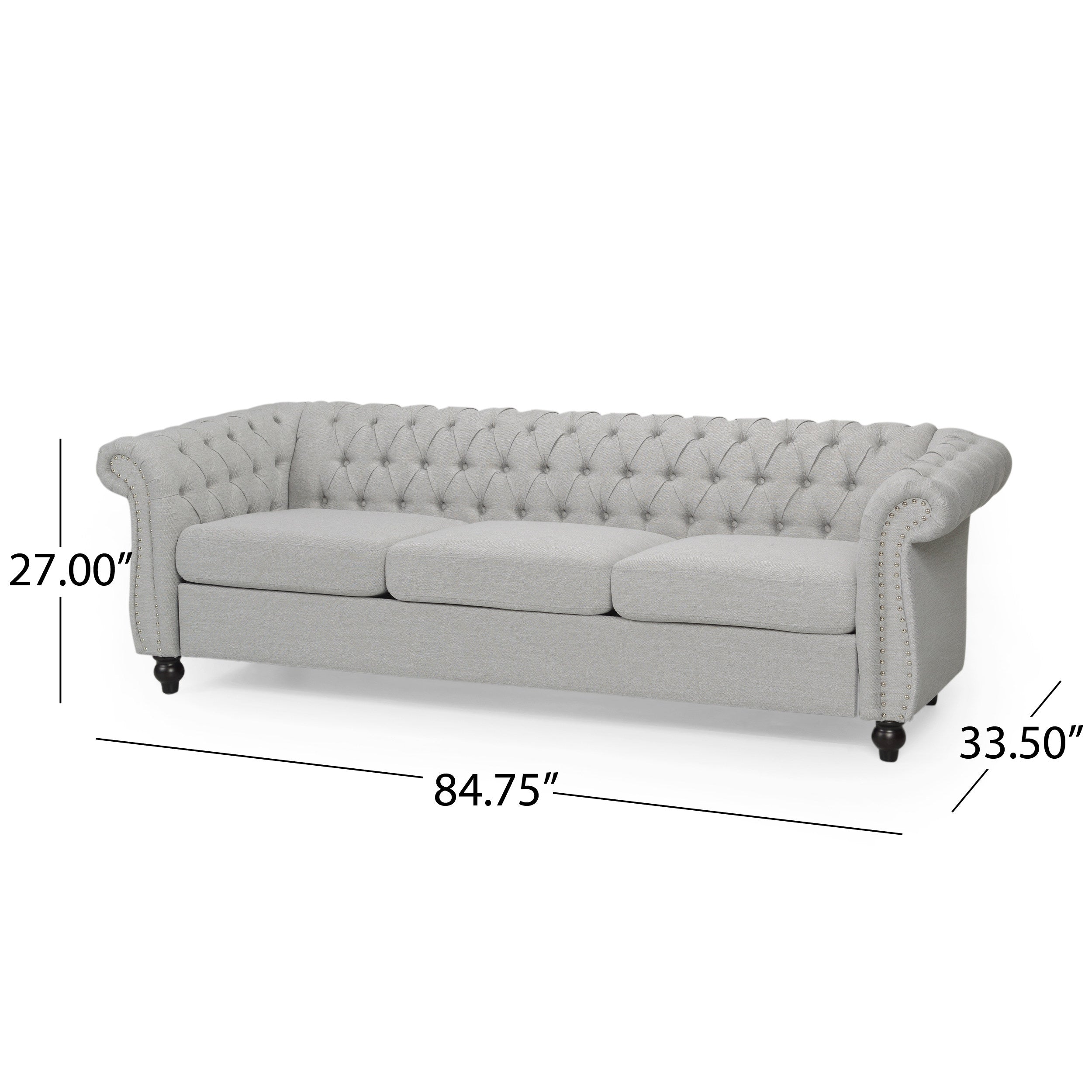 Modern Style Cloud Gray Button Tufted Upholstered Fabric Sofa