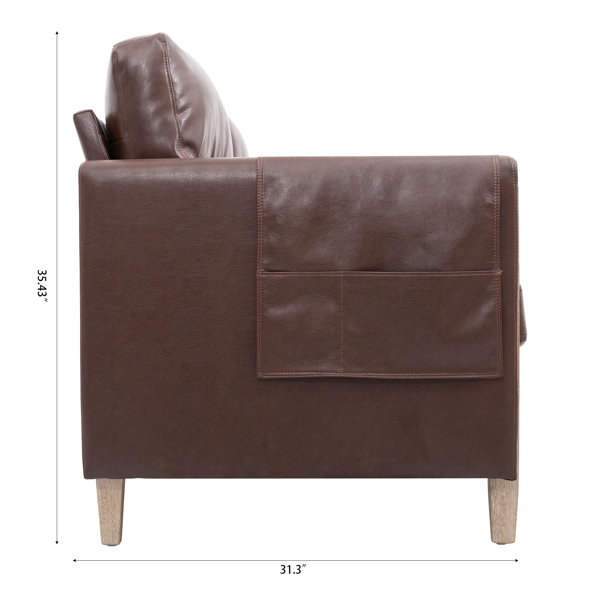 Caden 3 Seater Faux Leather Sofa with Storage Pocket