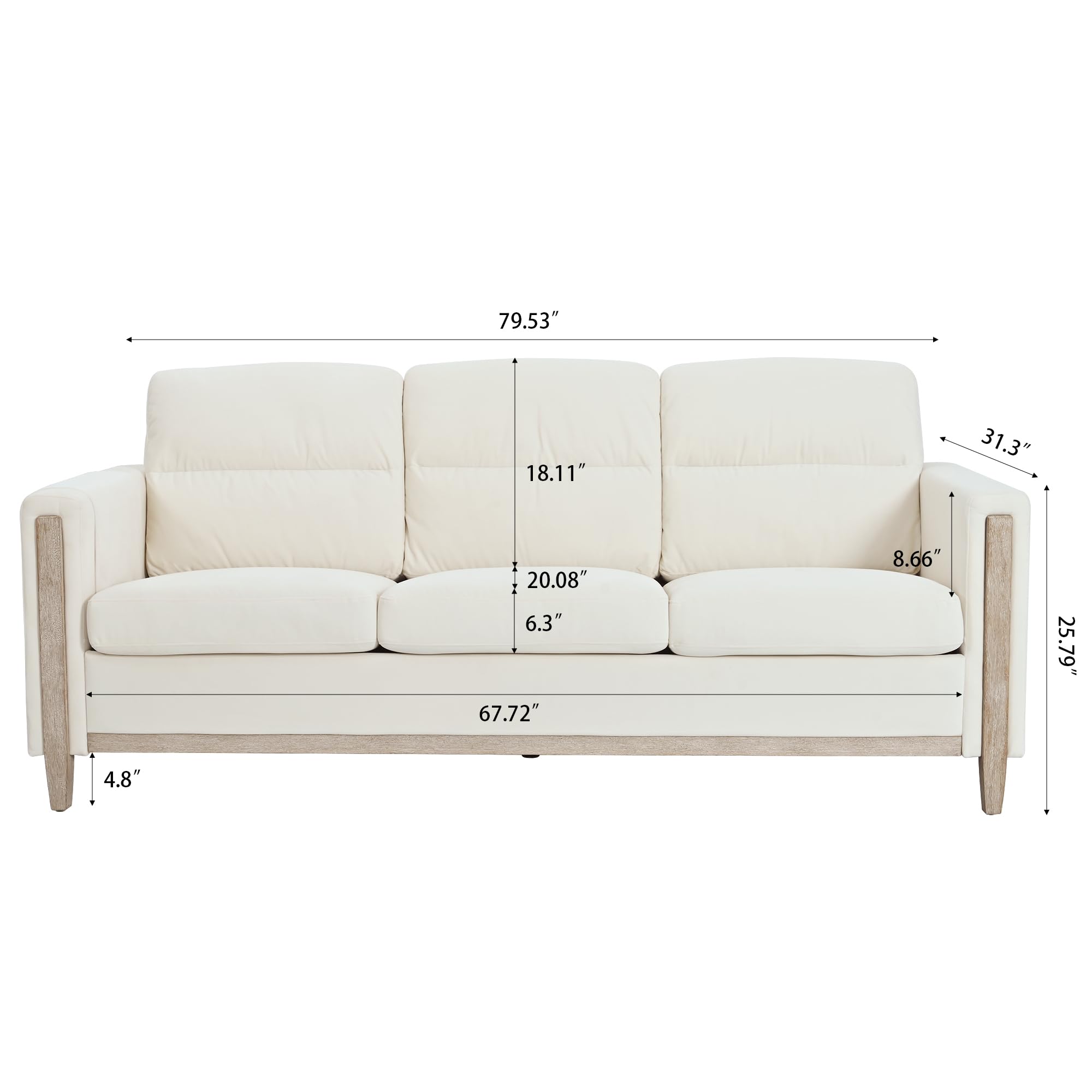 Modern Beige/Grey Comfortable 3-Seater Fabric Upholstered Sofa
