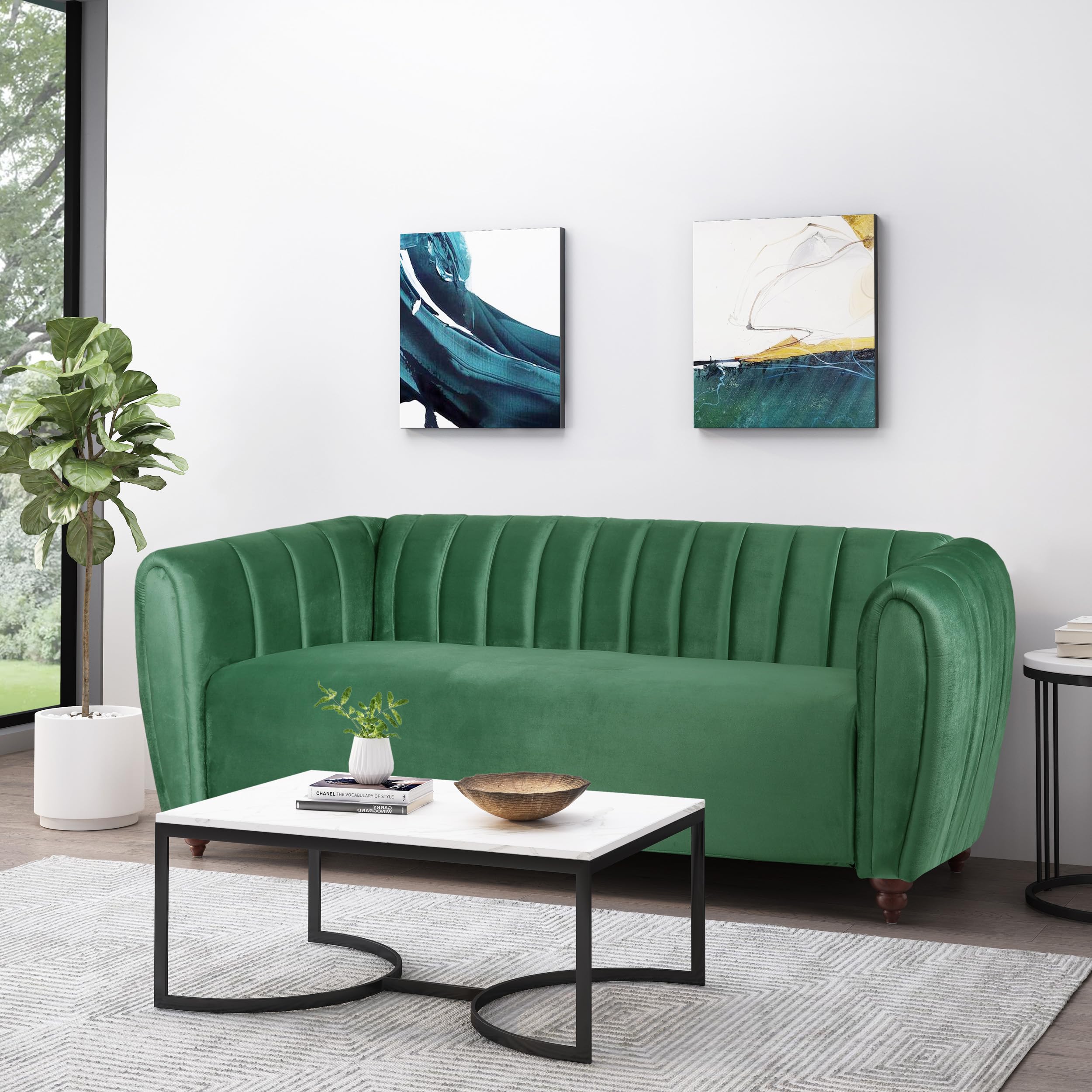 Modern Glam Emerald Green Tufted 3-Seater Velvet Upholstered Sofa