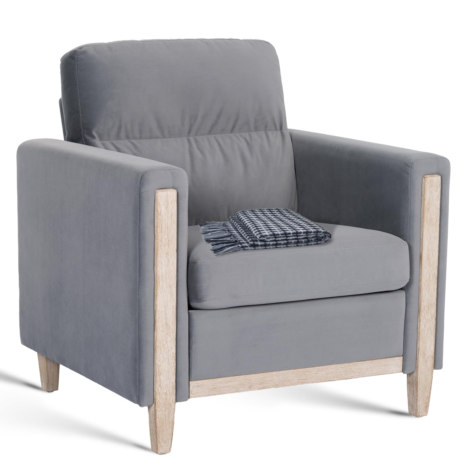 Modern  PU Leather & Velvet Upholstered Single Seater Accent Chair