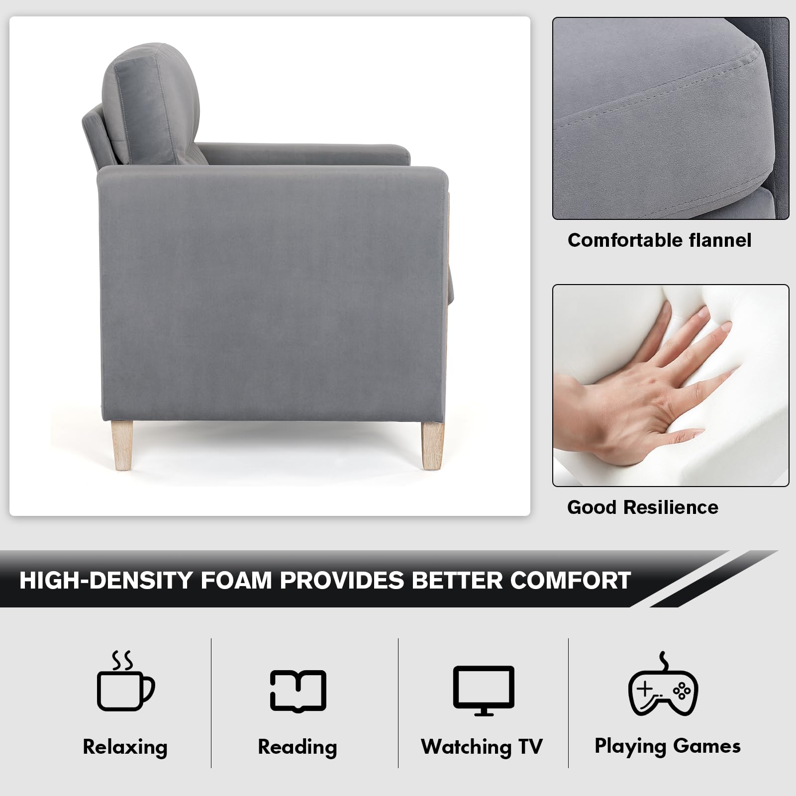 Modern  PU Leather & Velvet Upholstered Single Seater Accent Chair