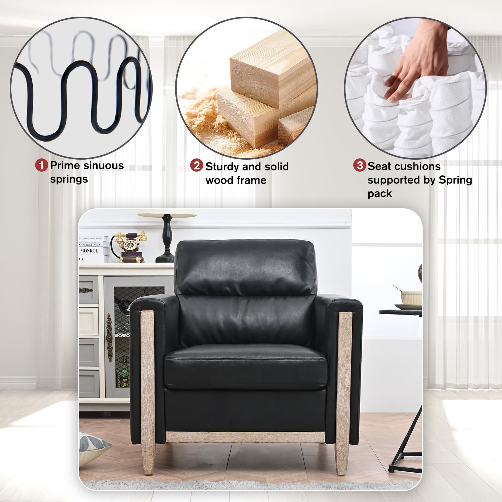 Modern  PU Leather & Velvet Upholstered Single Seater Accent Chair