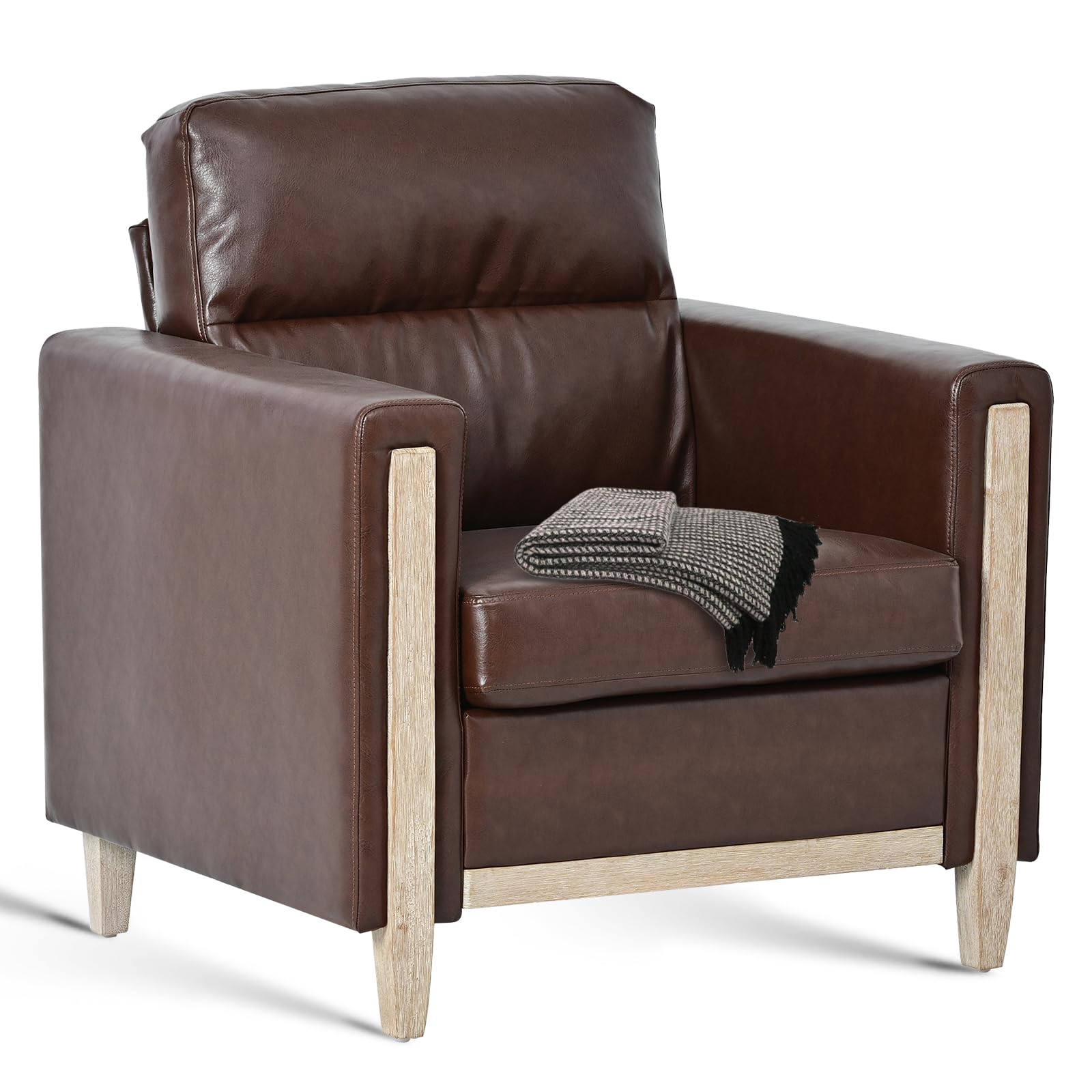 Modern  PU Leather & Velvet Upholstered Single Seater Accent Chair