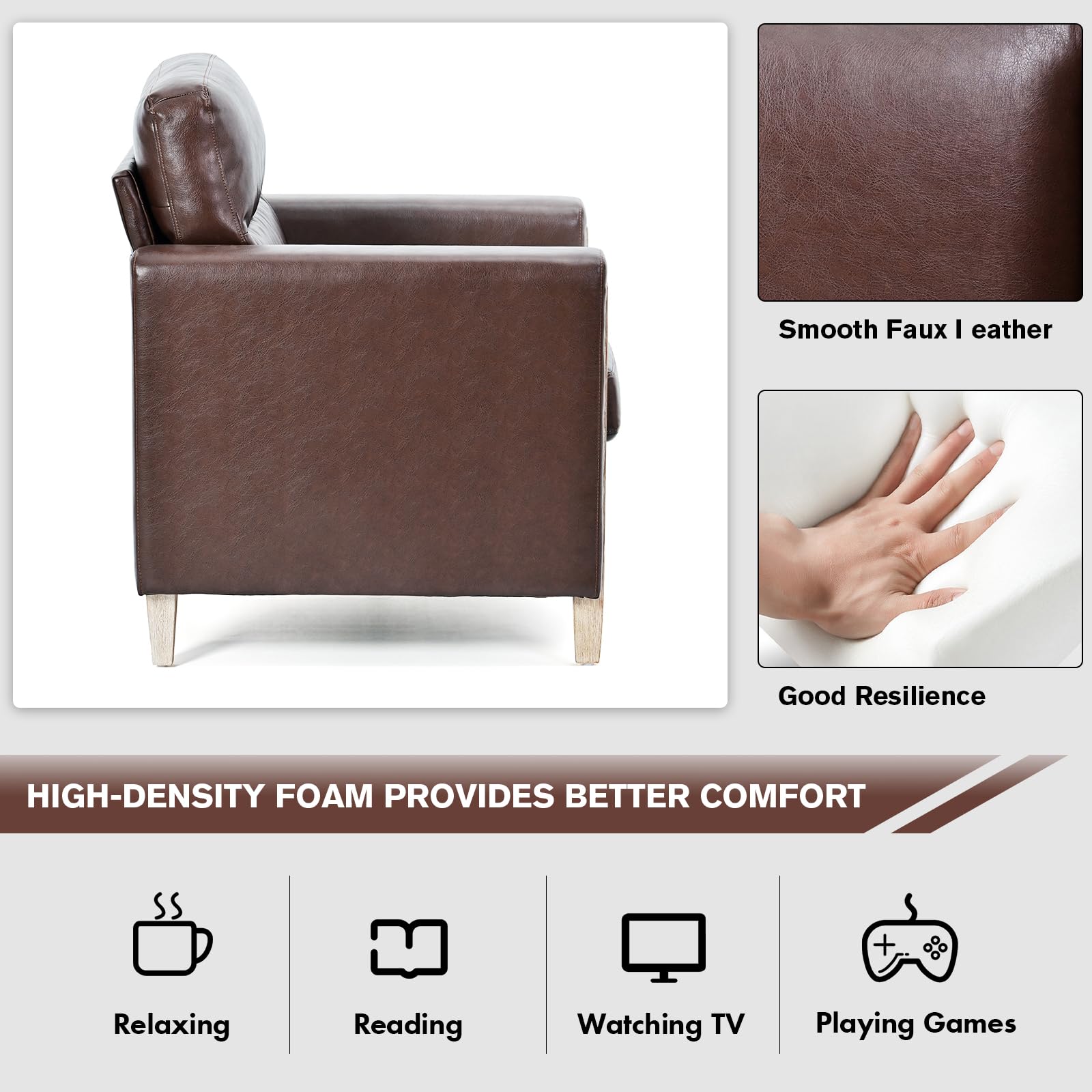 Modern  PU Leather & Velvet Upholstered Single Seater Accent Chair